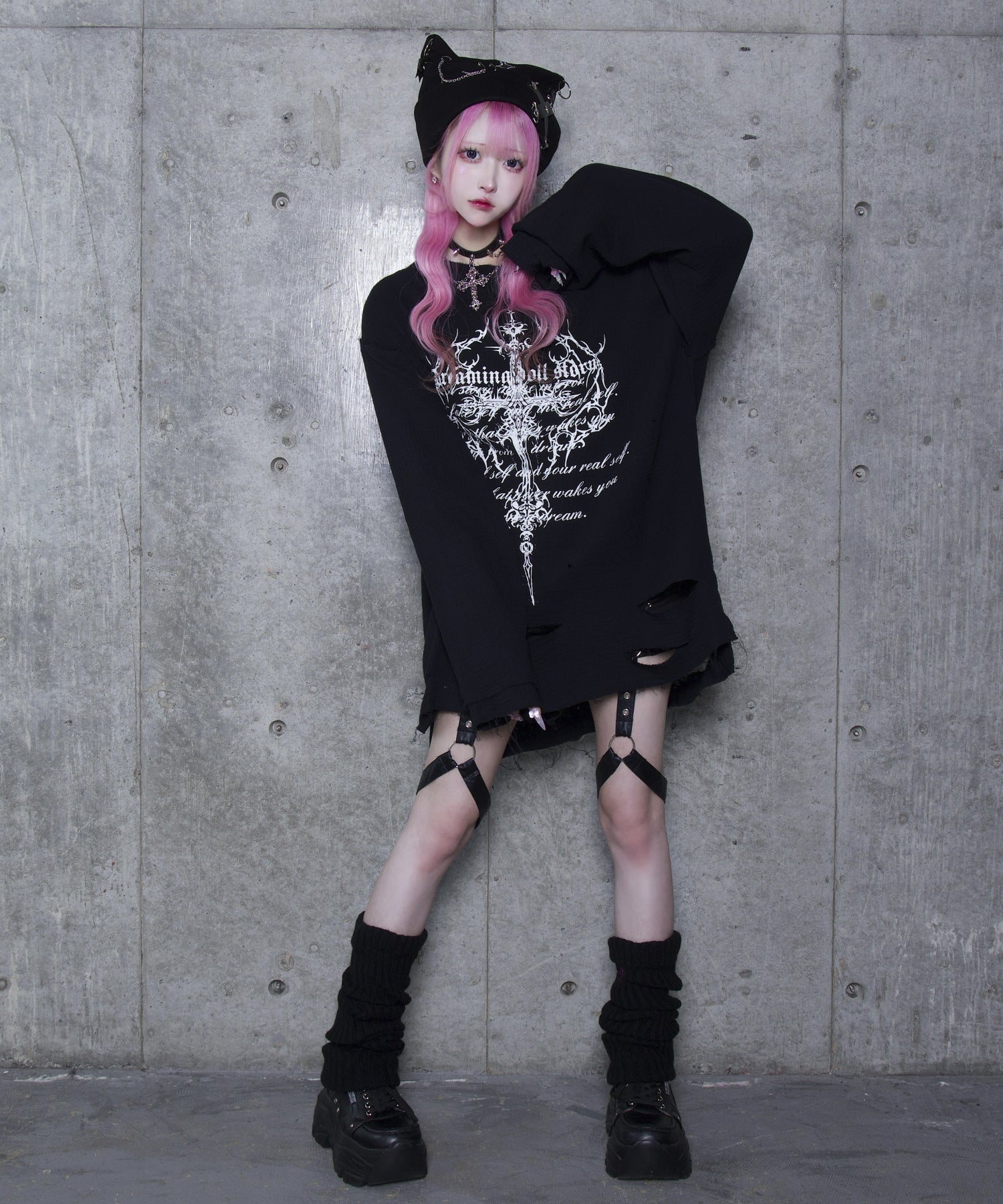 【Asheri-アシェリ-】ネコ耳クロスチェーンニット帽