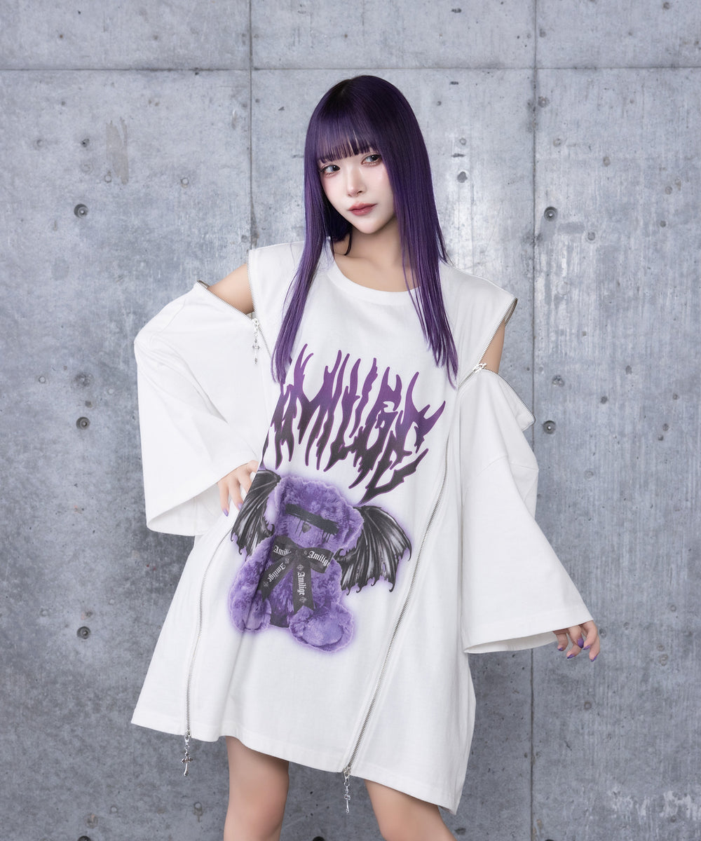 tシャツ DEVIL BEARプリントロングZIPTシャツ レディース メンズ DEVIL BEARプリントロングZIPTシャツ– A AM STUDIO