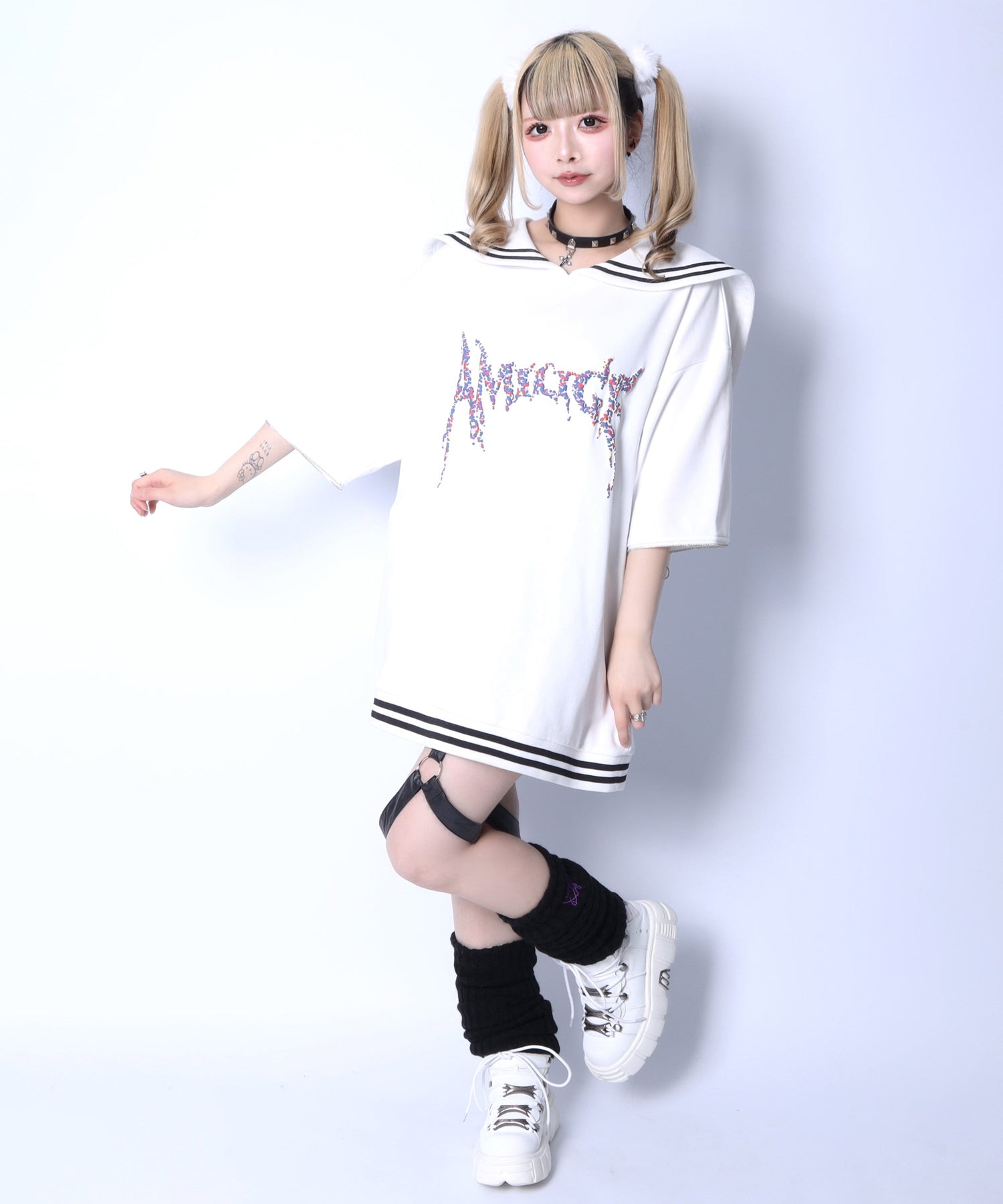 Amilige発泡プリントセーラーカラースウェット