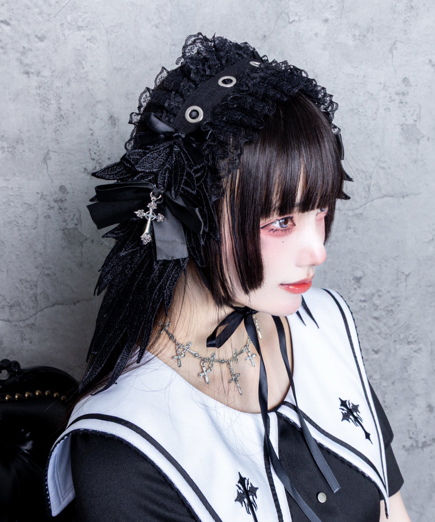 【Asheri-アシェリ-】羽付きリボンレースヘッドドレス