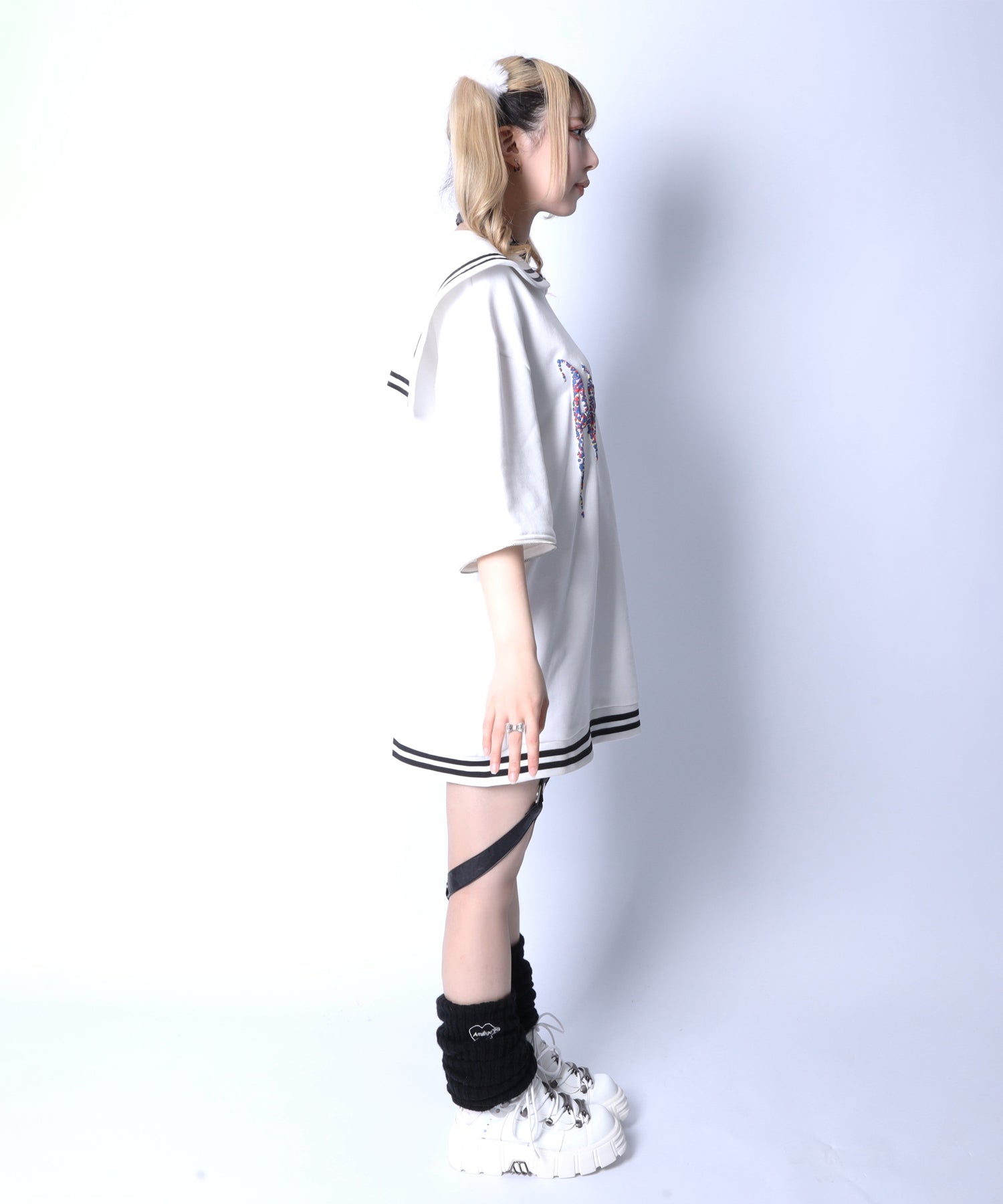 Amilige発泡プリントセーラーカラースウェット