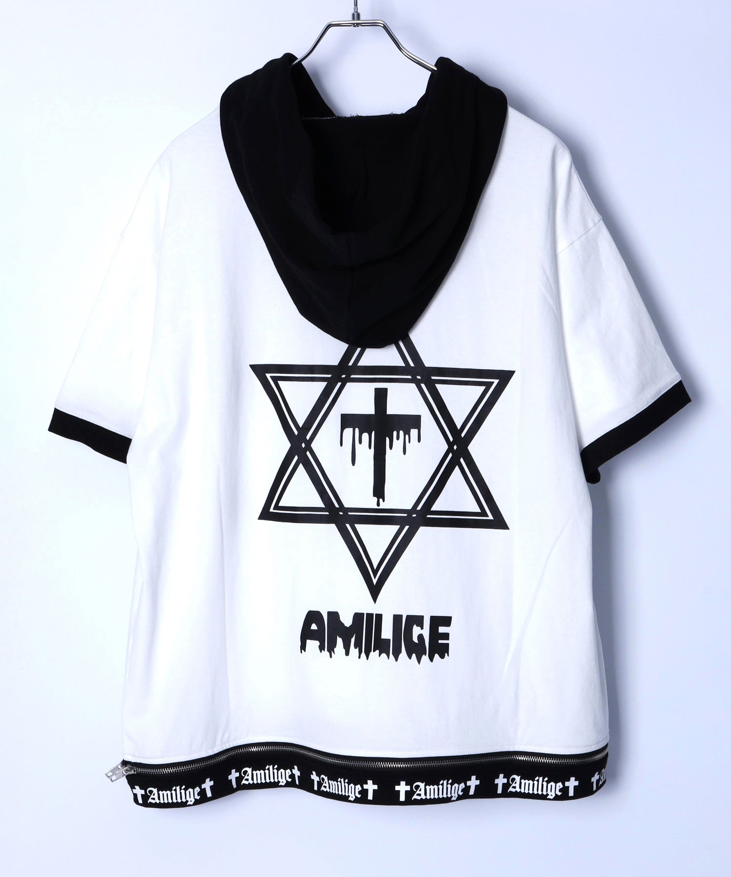 Amiligeロゴ裾ZIP半袖カットソーパーカー