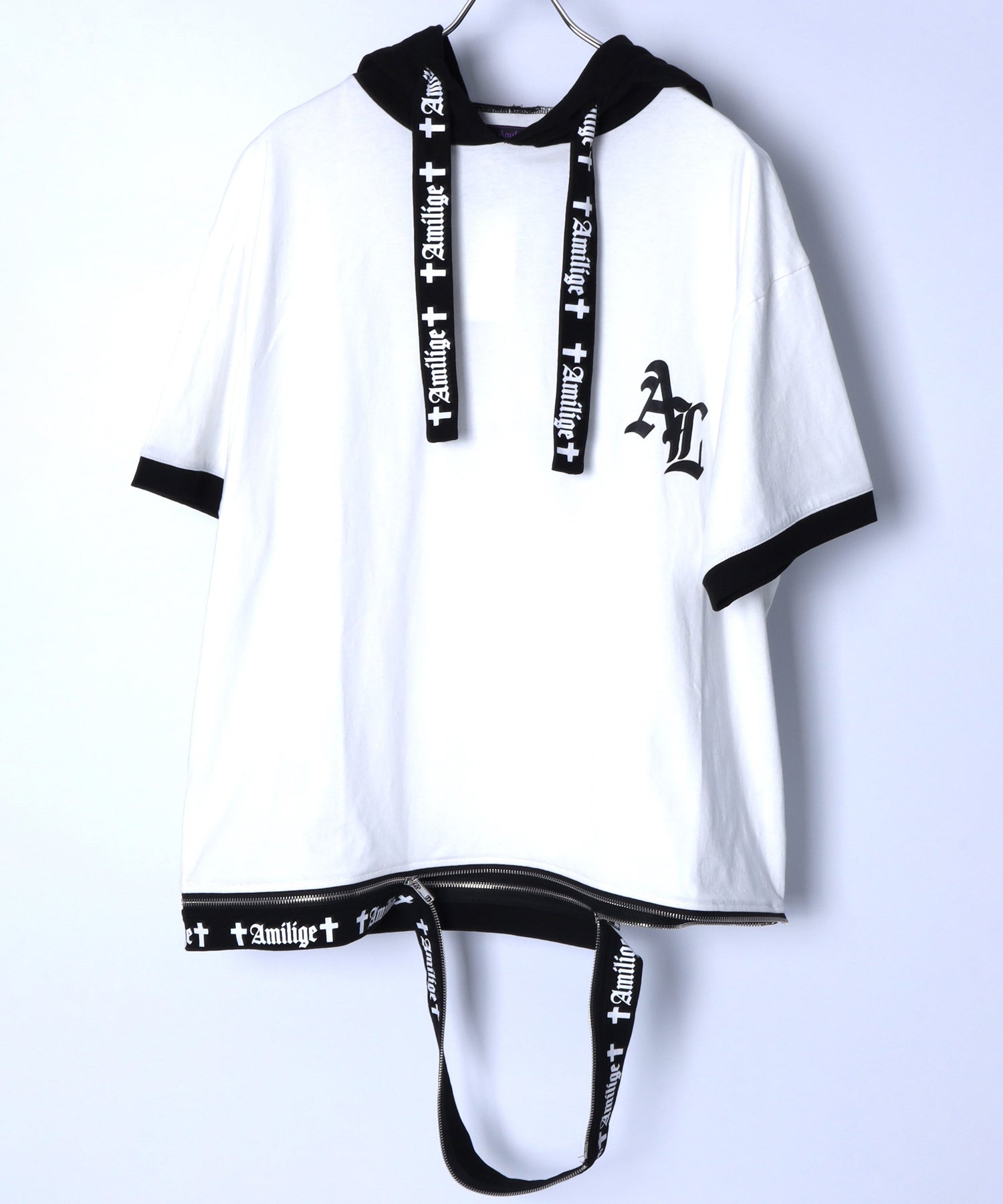 Amiligeロゴ裾ZIP半袖カットソーパーカー