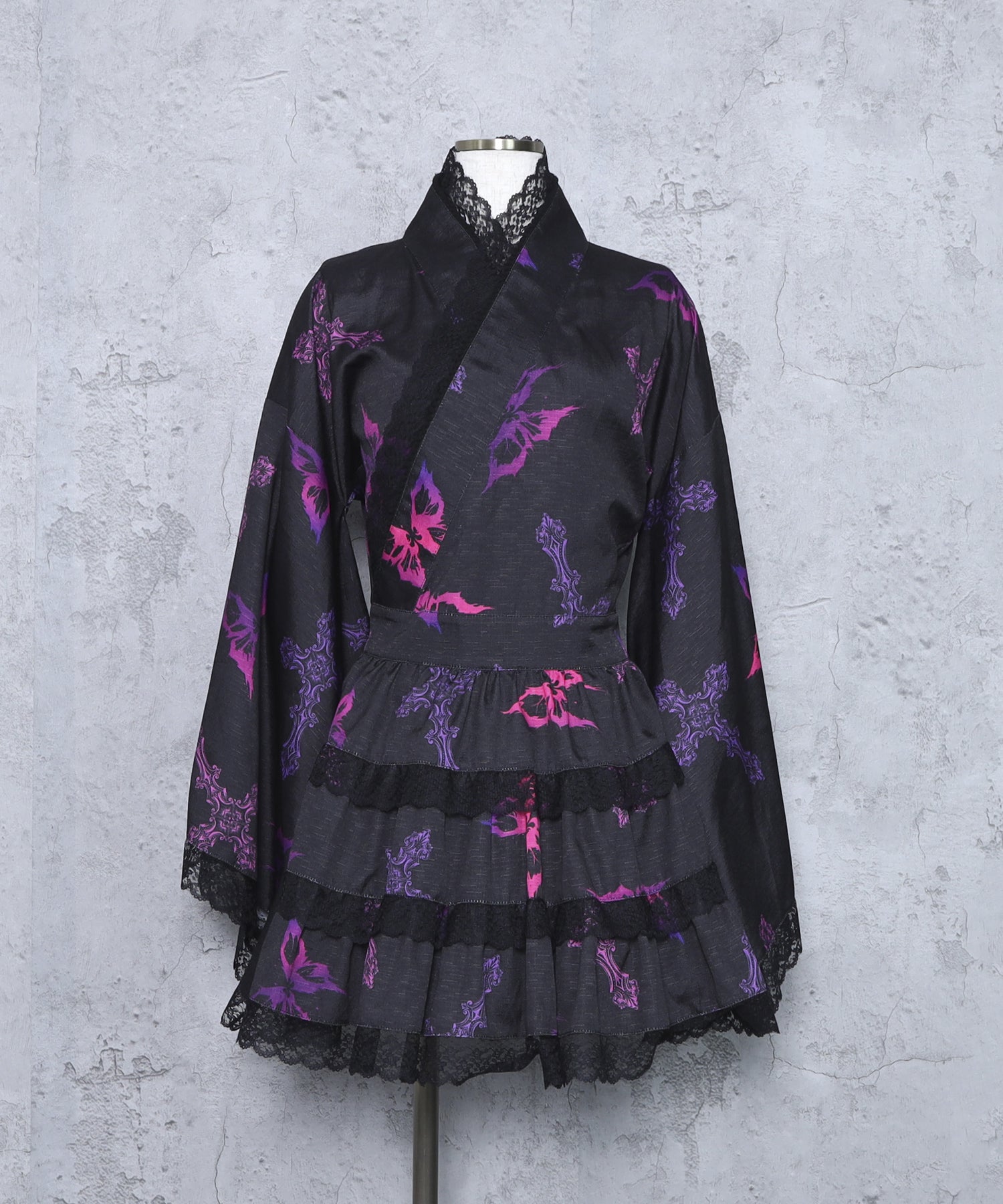 クロス蝶々総柄浴衣ワンピース+帯セット