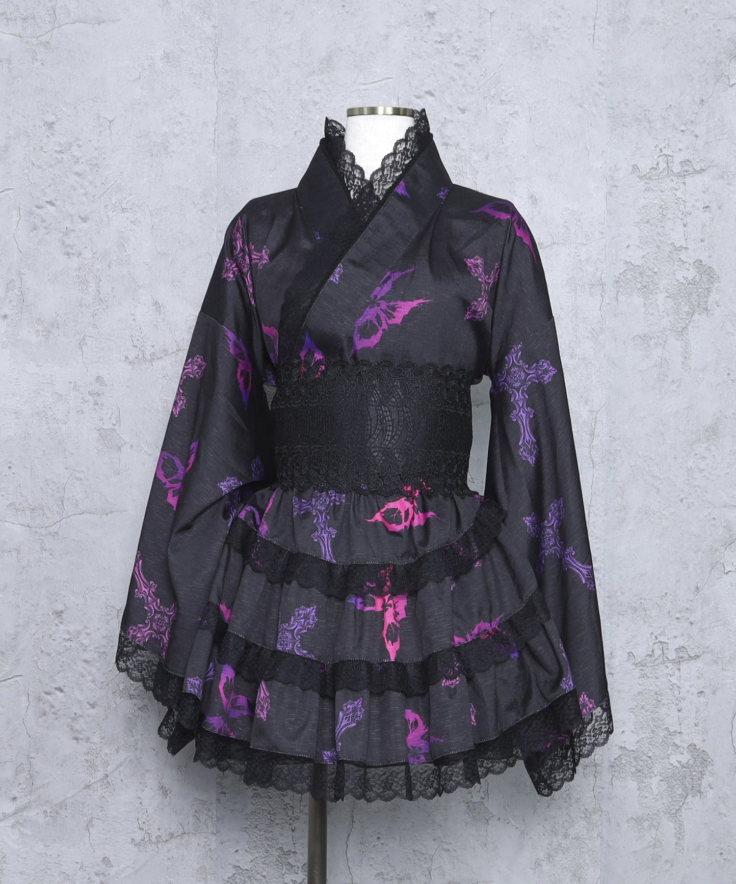 クロス蝶々総柄浴衣ワンピース+帯セット