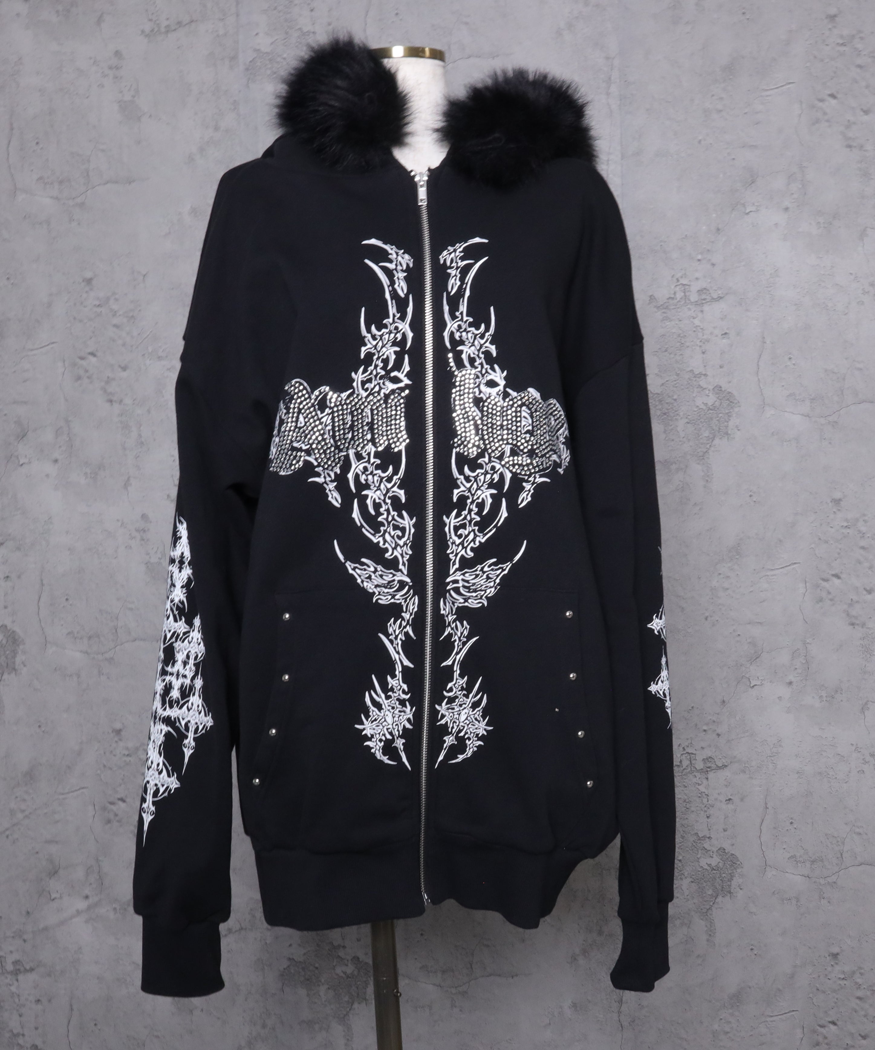 ファー付きAmiligeラインストーンZIPパーカー