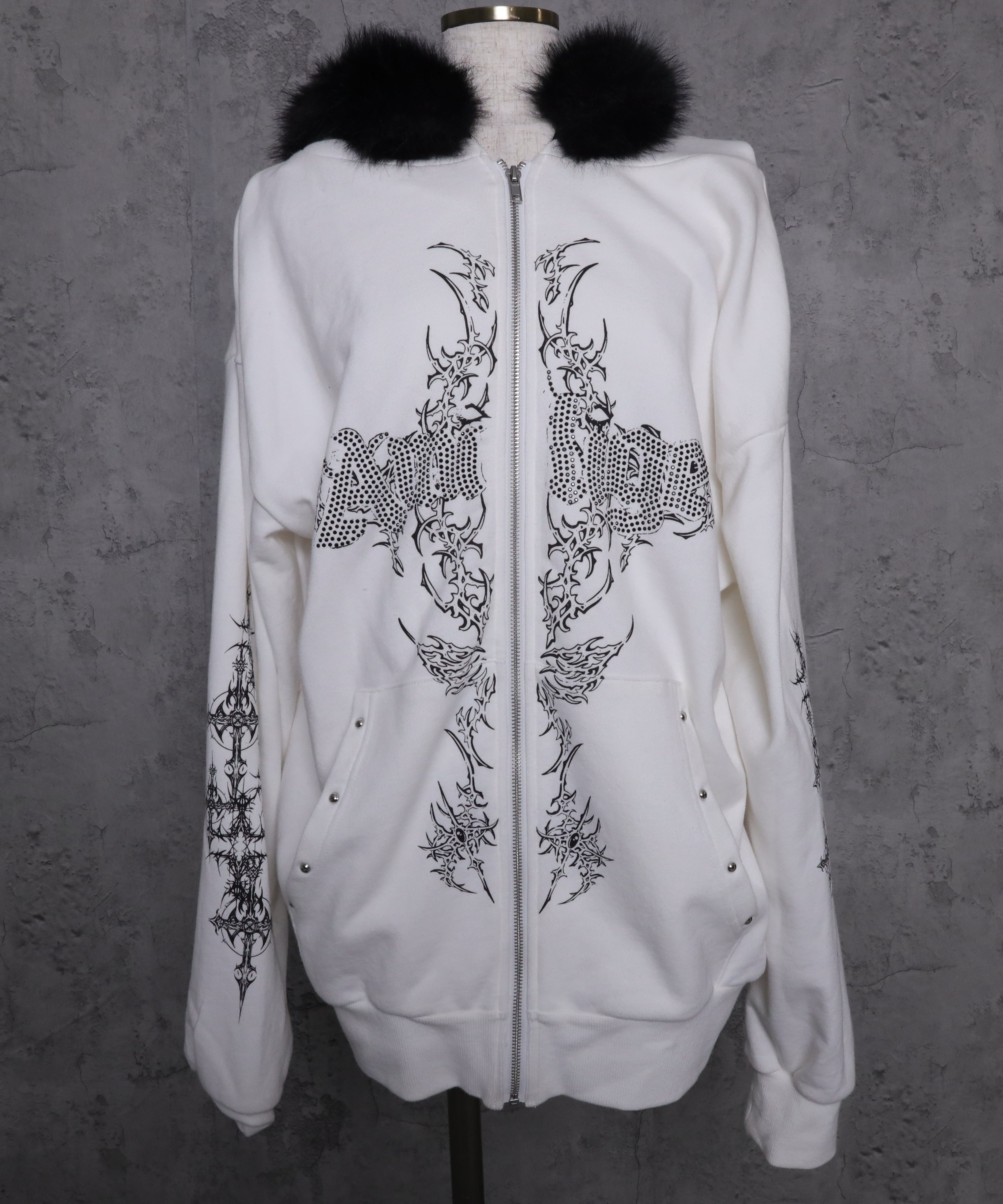 ファー付きAmiligeラインストーンZIPパーカー