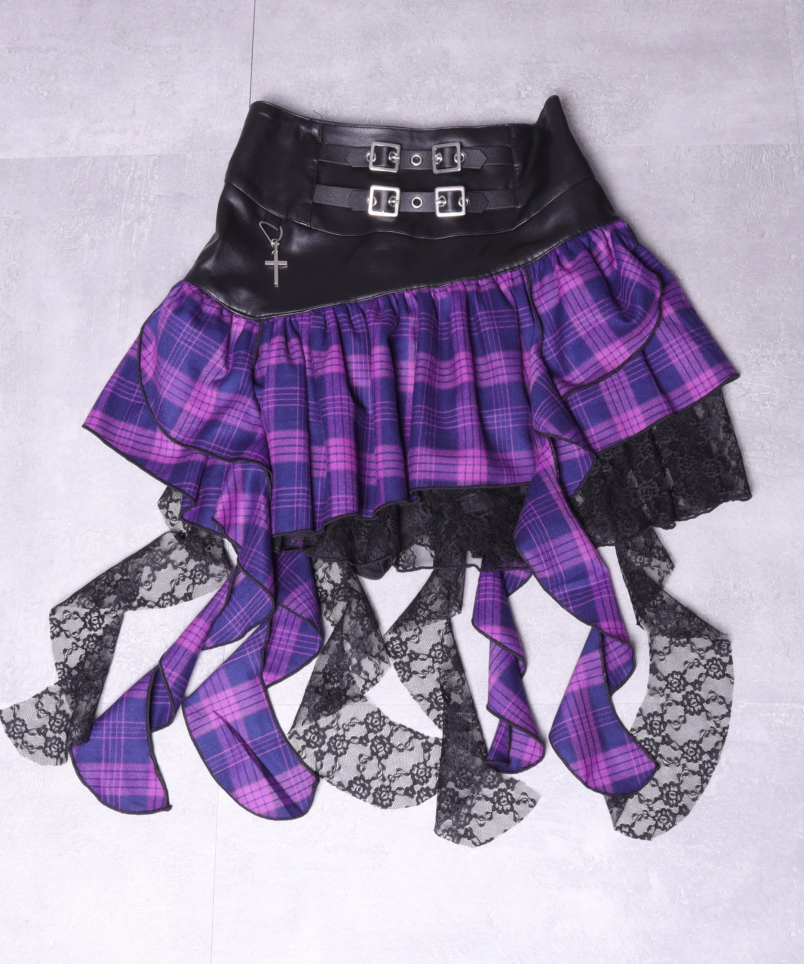 ハイウエストチェックイレギュラーヘムフレアスカート