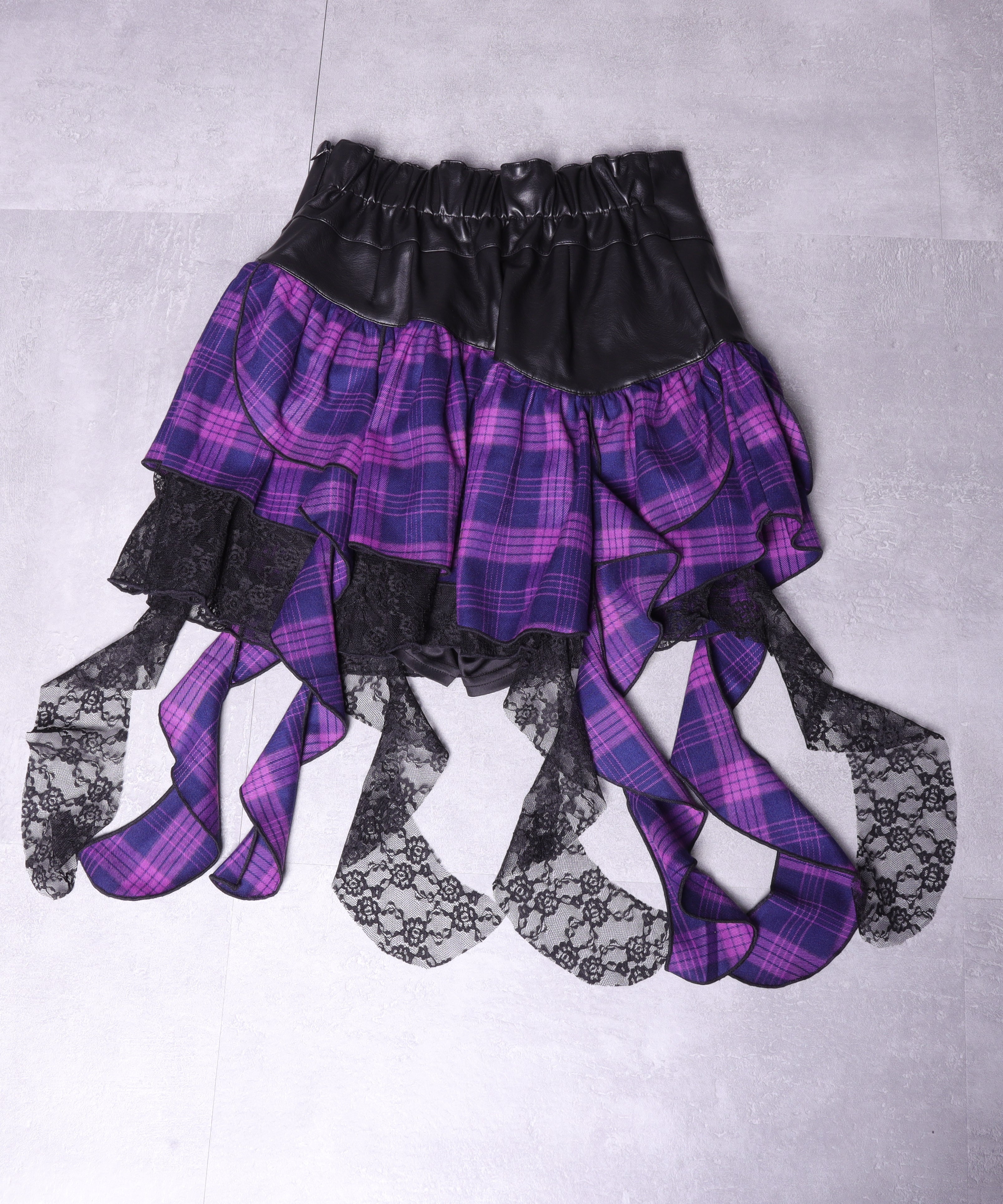 ハイウエストチェックイレギュラーヘムフレアスカート