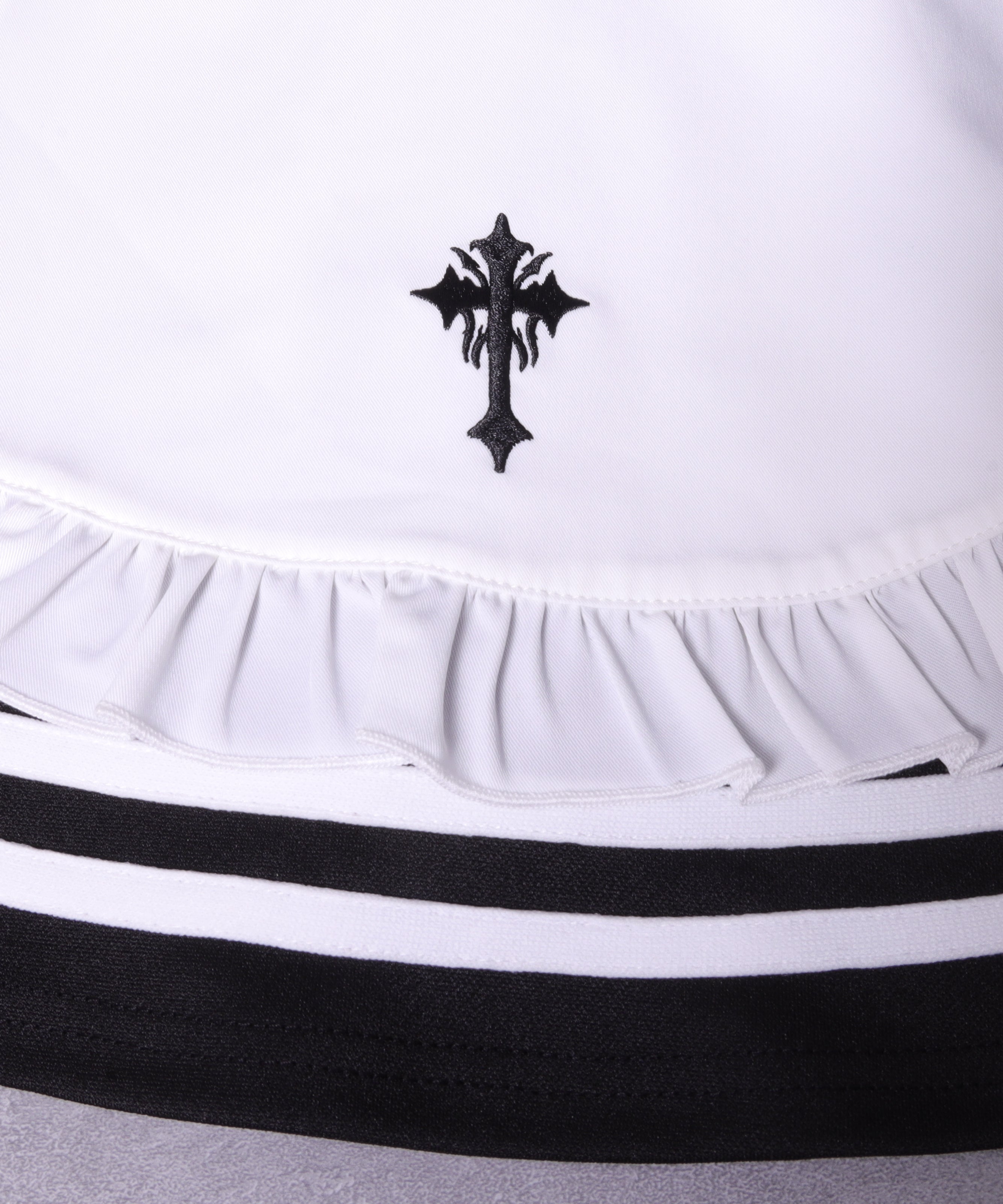 ラインフリル袖ZIPトップス+エプロンスカートセットトップス