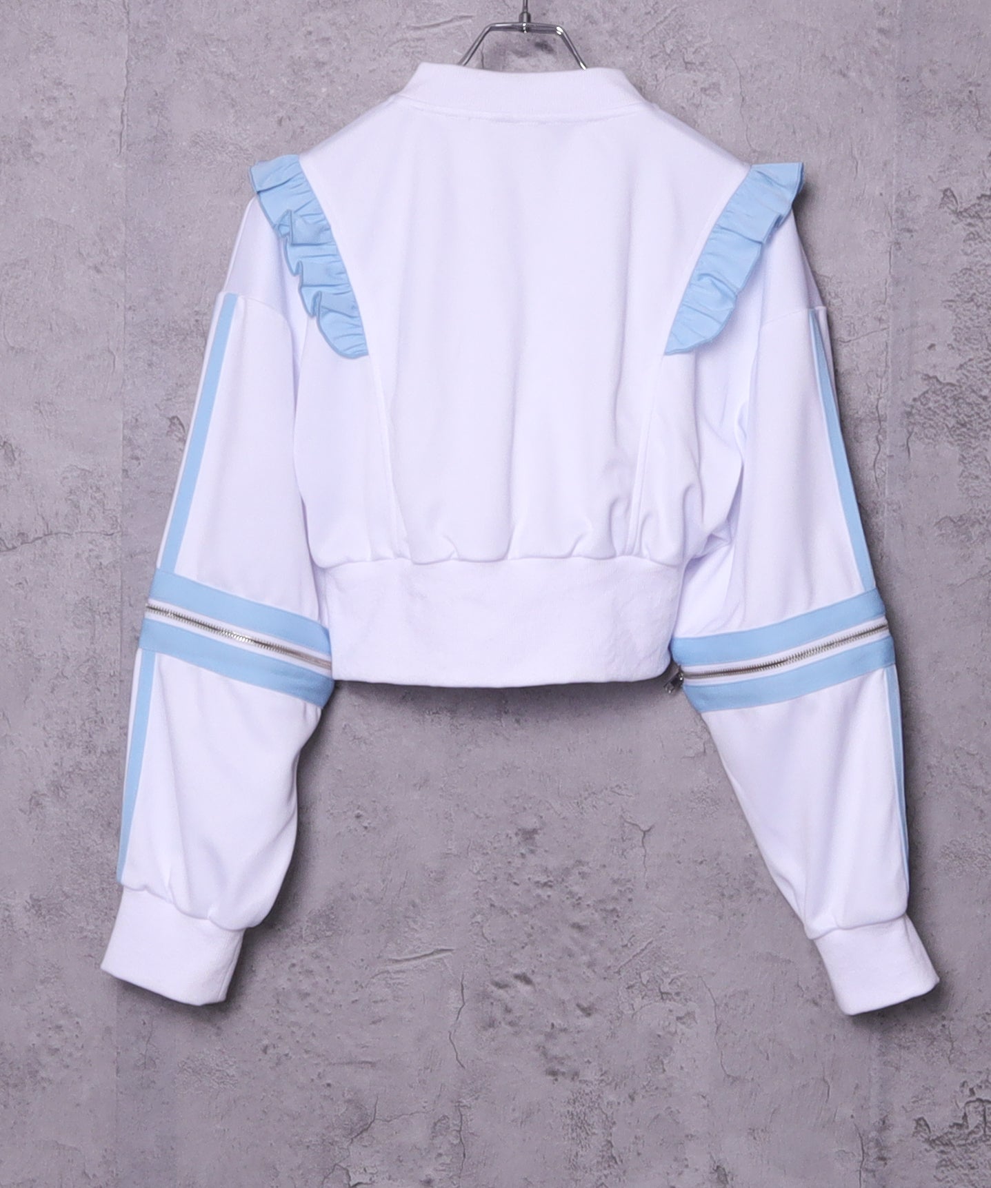 ラインフリル袖ZIPトップス+エプロンスカートセットトップス