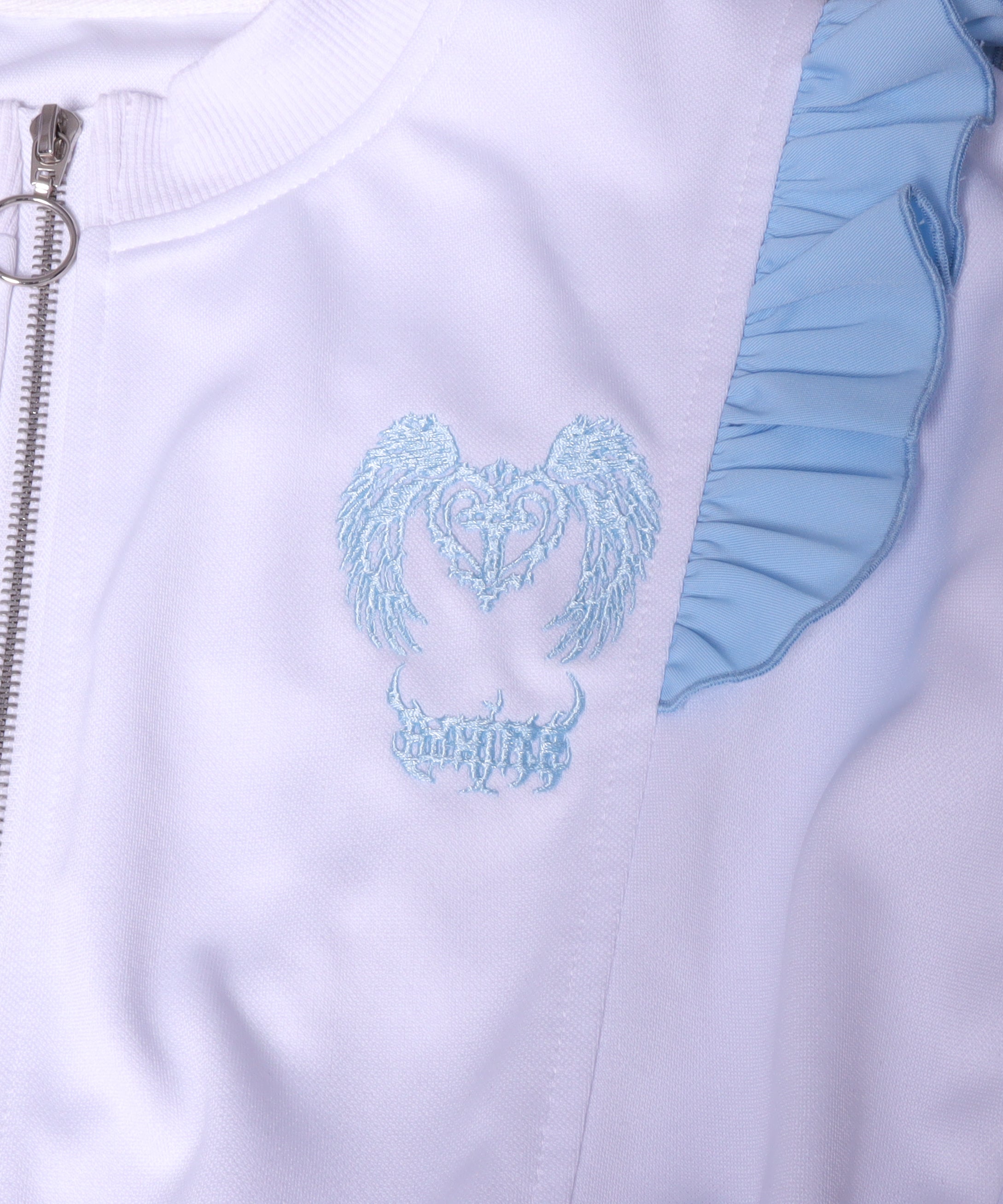 ラインフリル袖ZIPトップス+エプロンスカートセットトップス