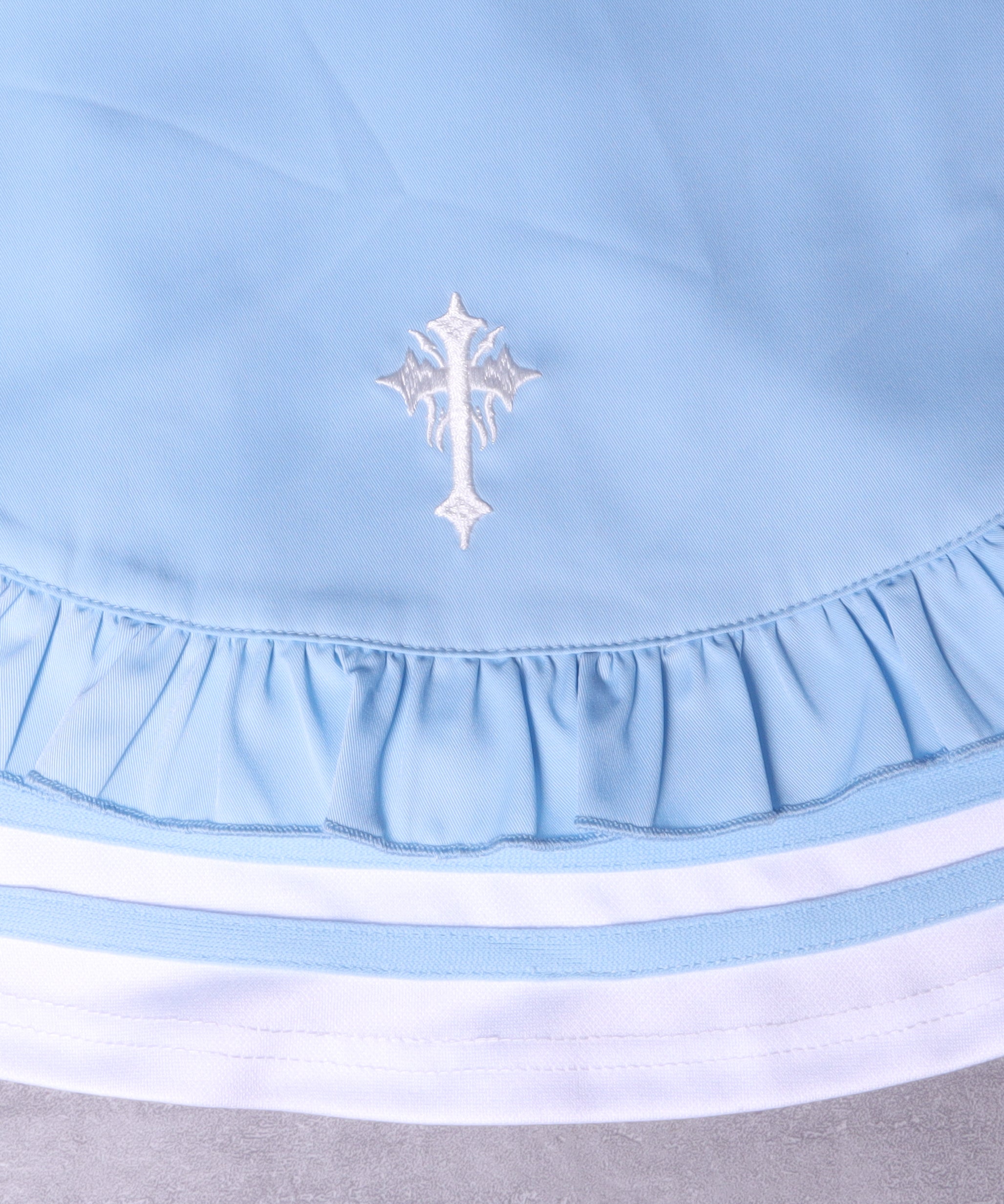 ラインフリル袖ZIPトップス+エプロンスカートセットトップス