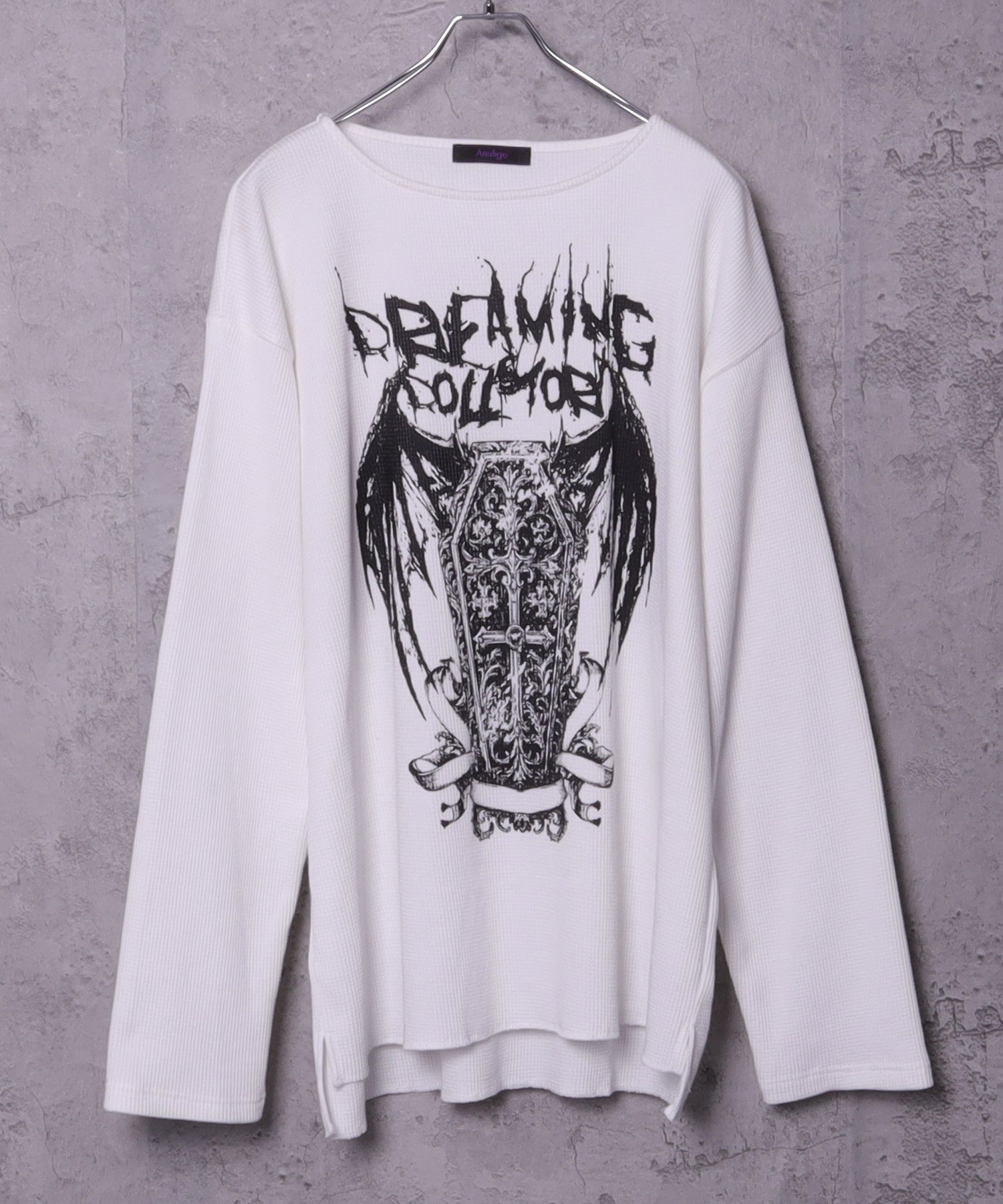 ワッフルコウモリプリントトップス