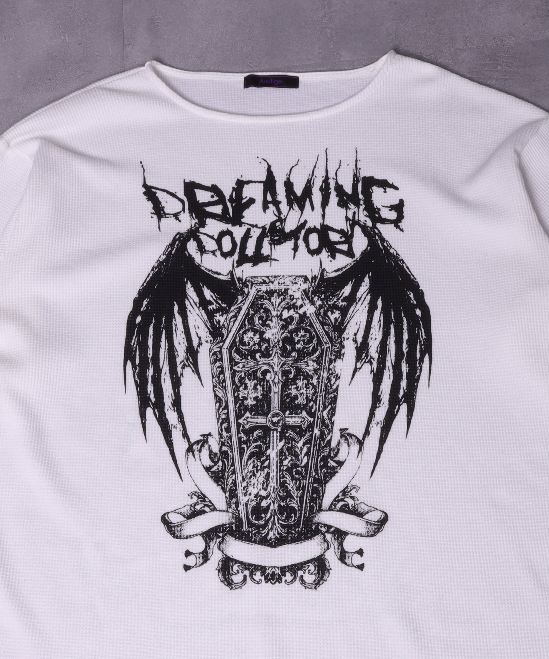 ワッフルコウモリプリントトップス