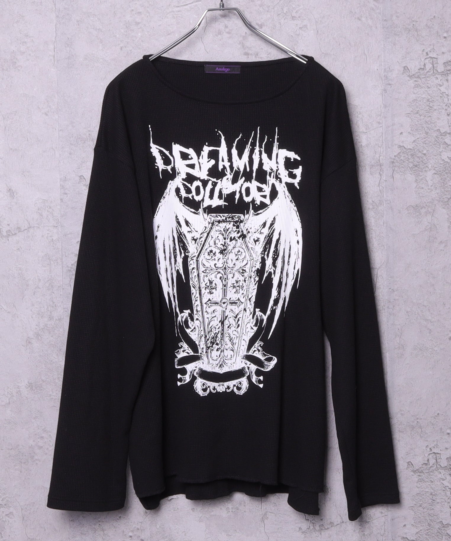 ワッフルコウモリプリントトップス