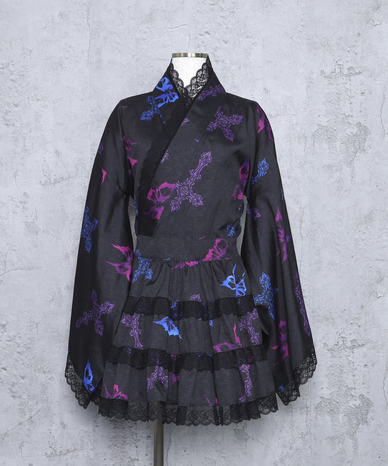 クロス蝶々総柄浴衣ワンピース+帯セット