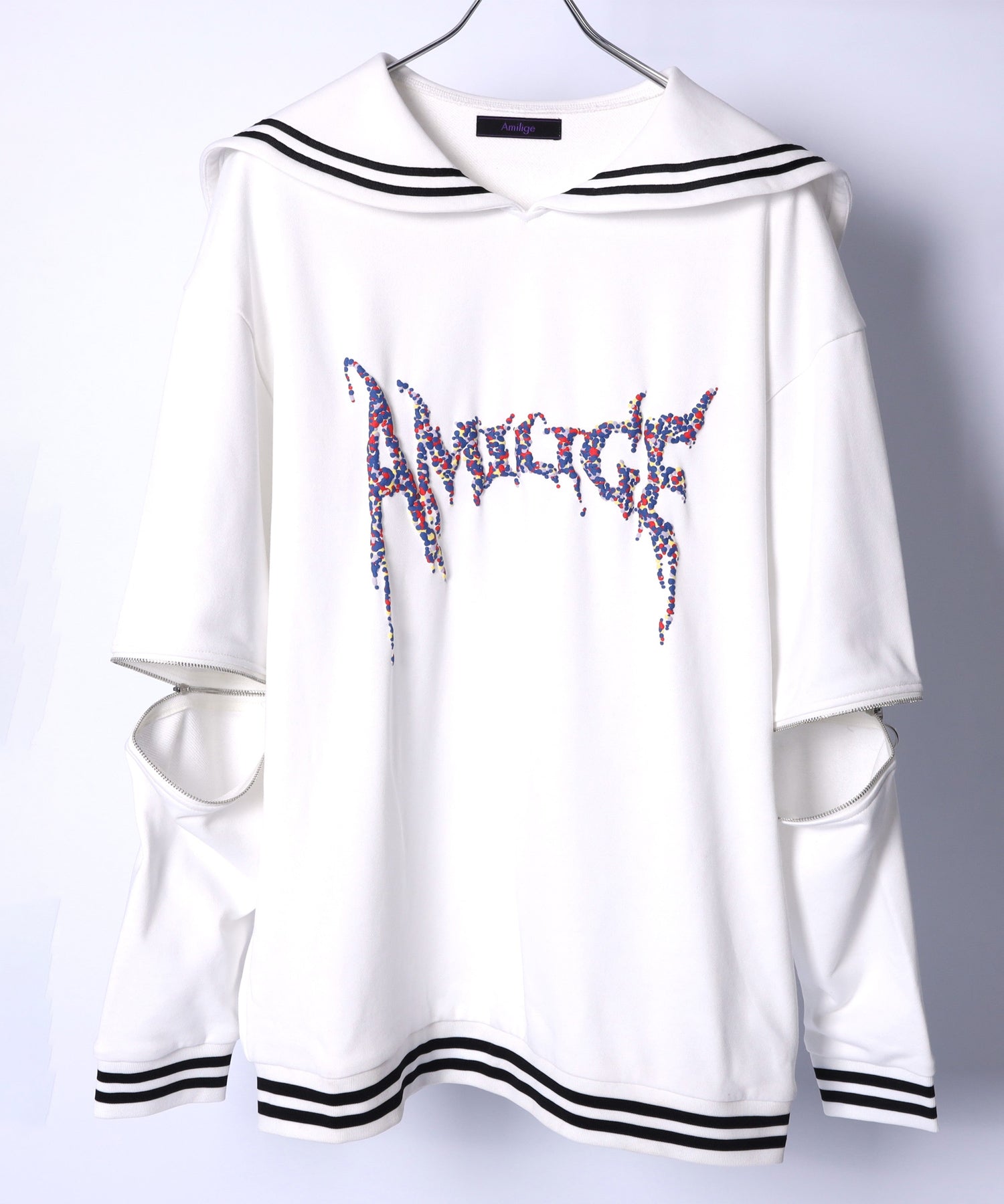 Amilige発泡プリントセーラーカラースウェット