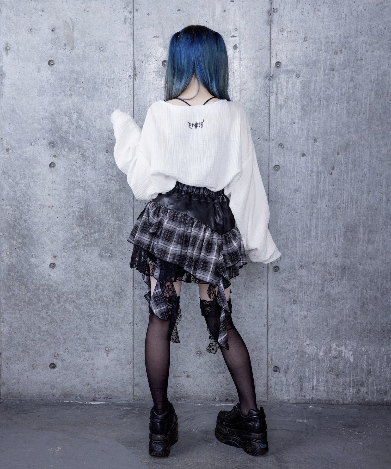 ハイウエストチェックイレギュラーヘムフレアスカート