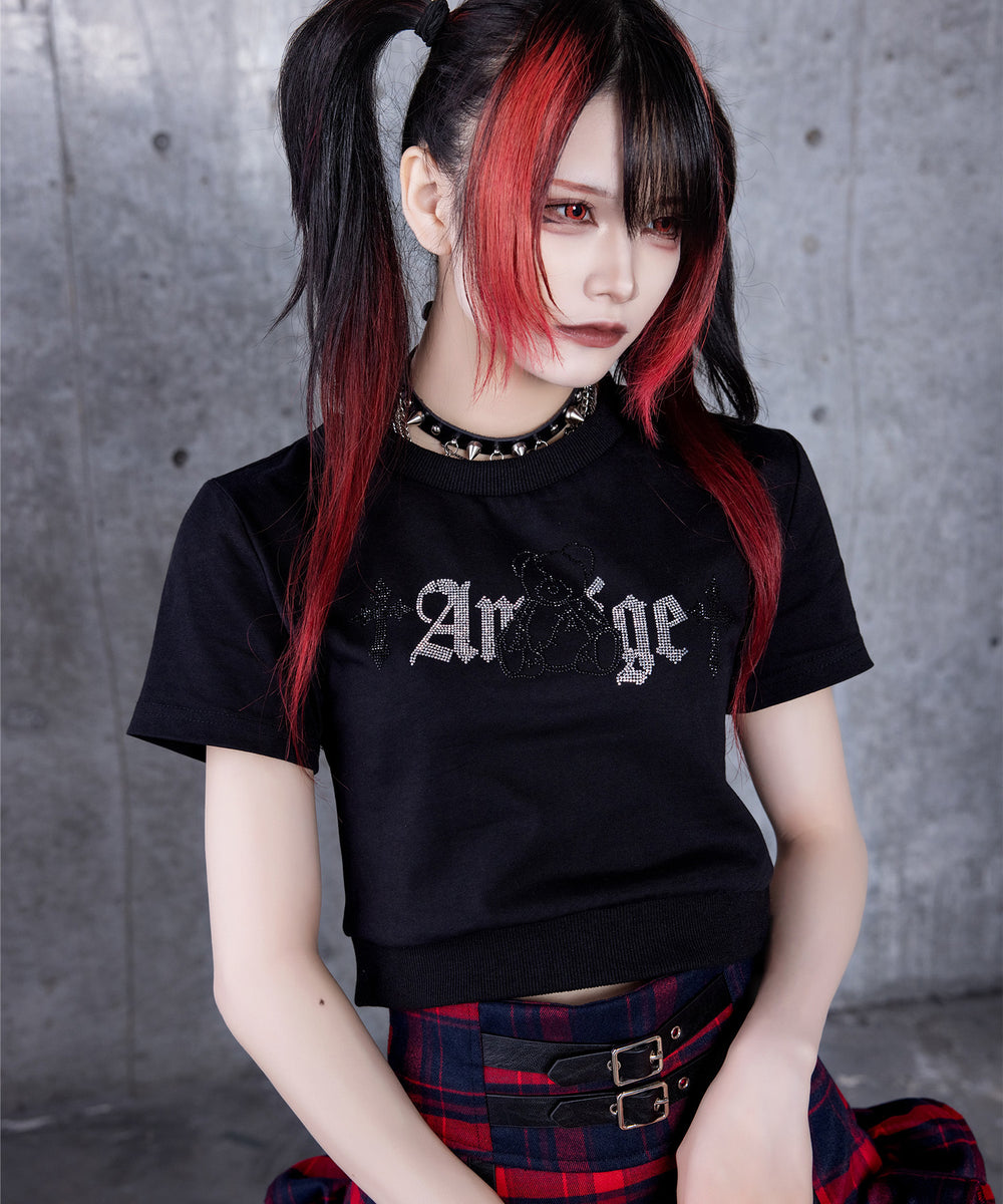 tシャツ DARK ANGEL BEARラインストーンチビTシャツ レディース Amilige tシャツ DARK ANGEL BEARラインストーンチビTシャツ