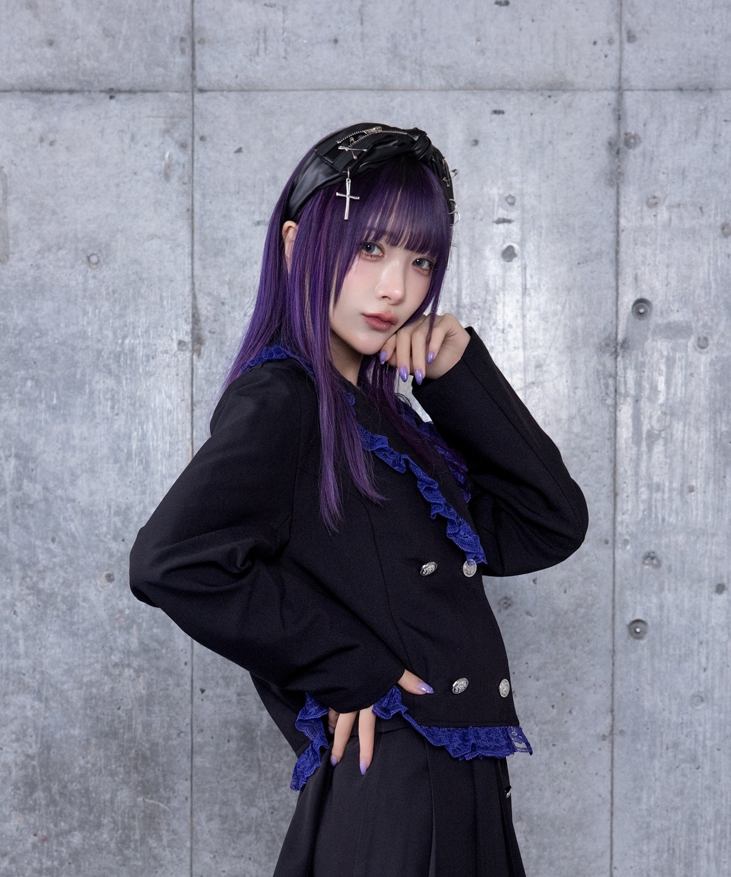 エンブレムワッペン付きレースジャケット ボックスプリーツスカートセット