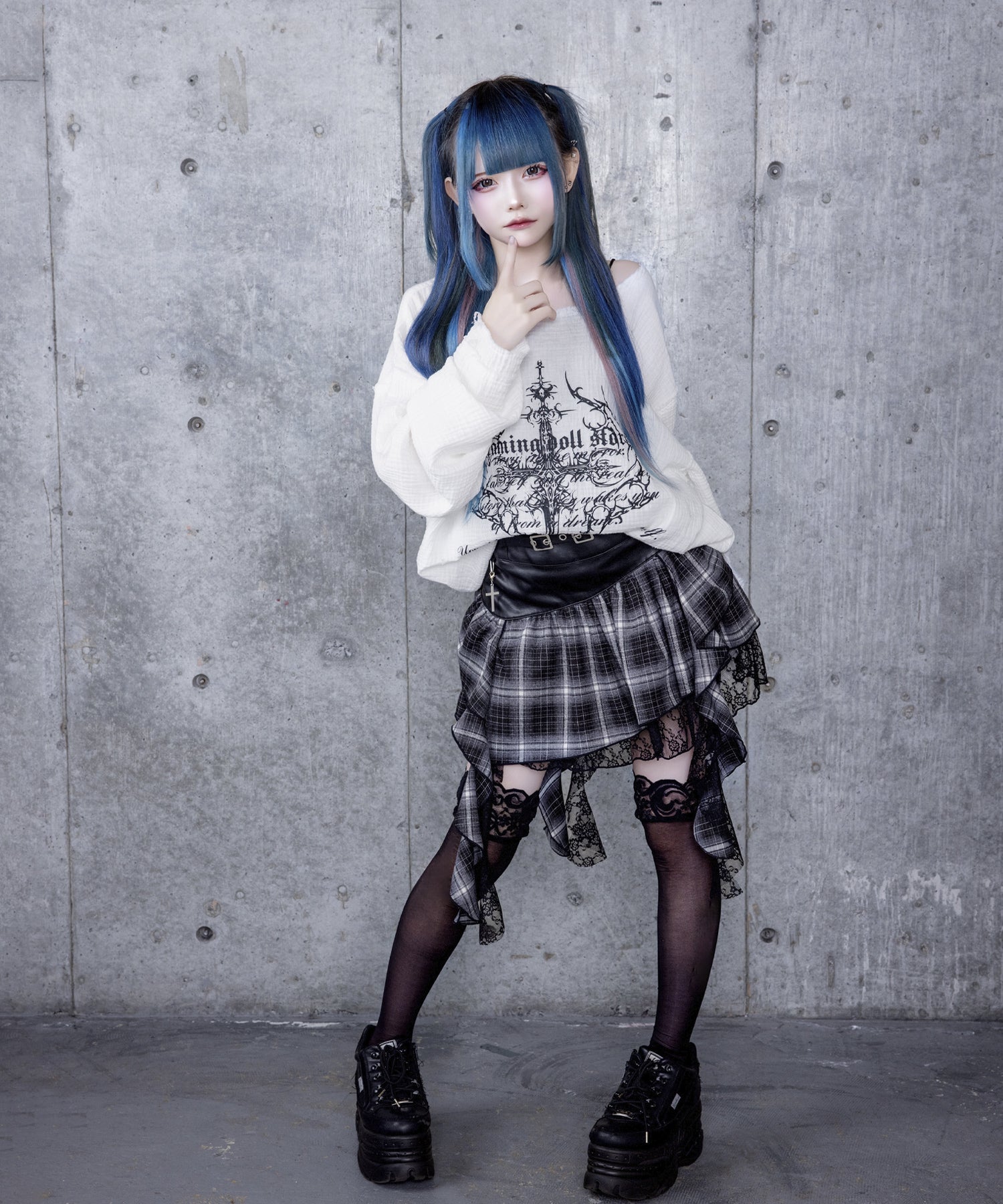 ハイウエストチェックイレギュラーヘムフレアスカート