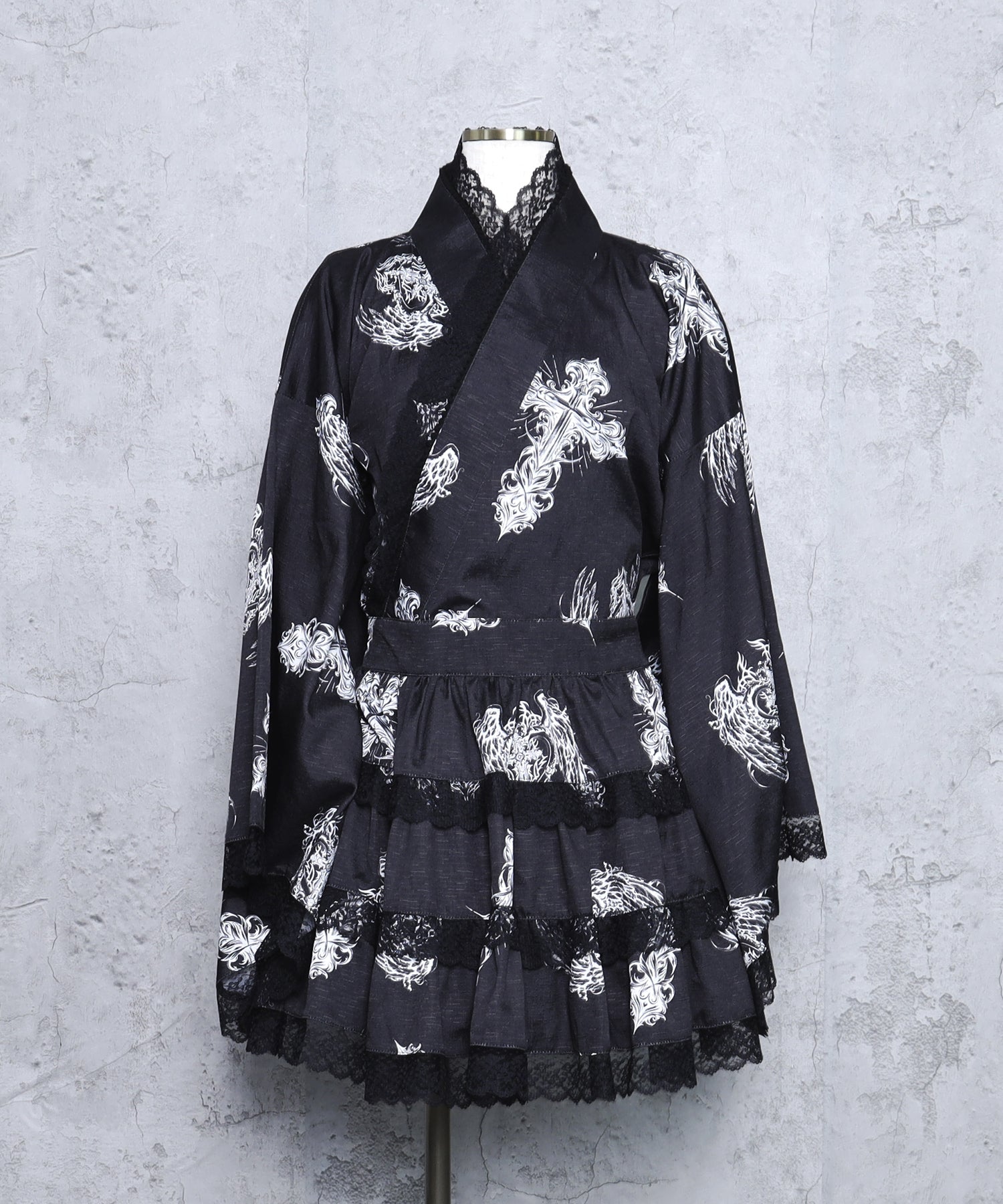 クロスハート羽総柄浴衣ワンピース+帯セット