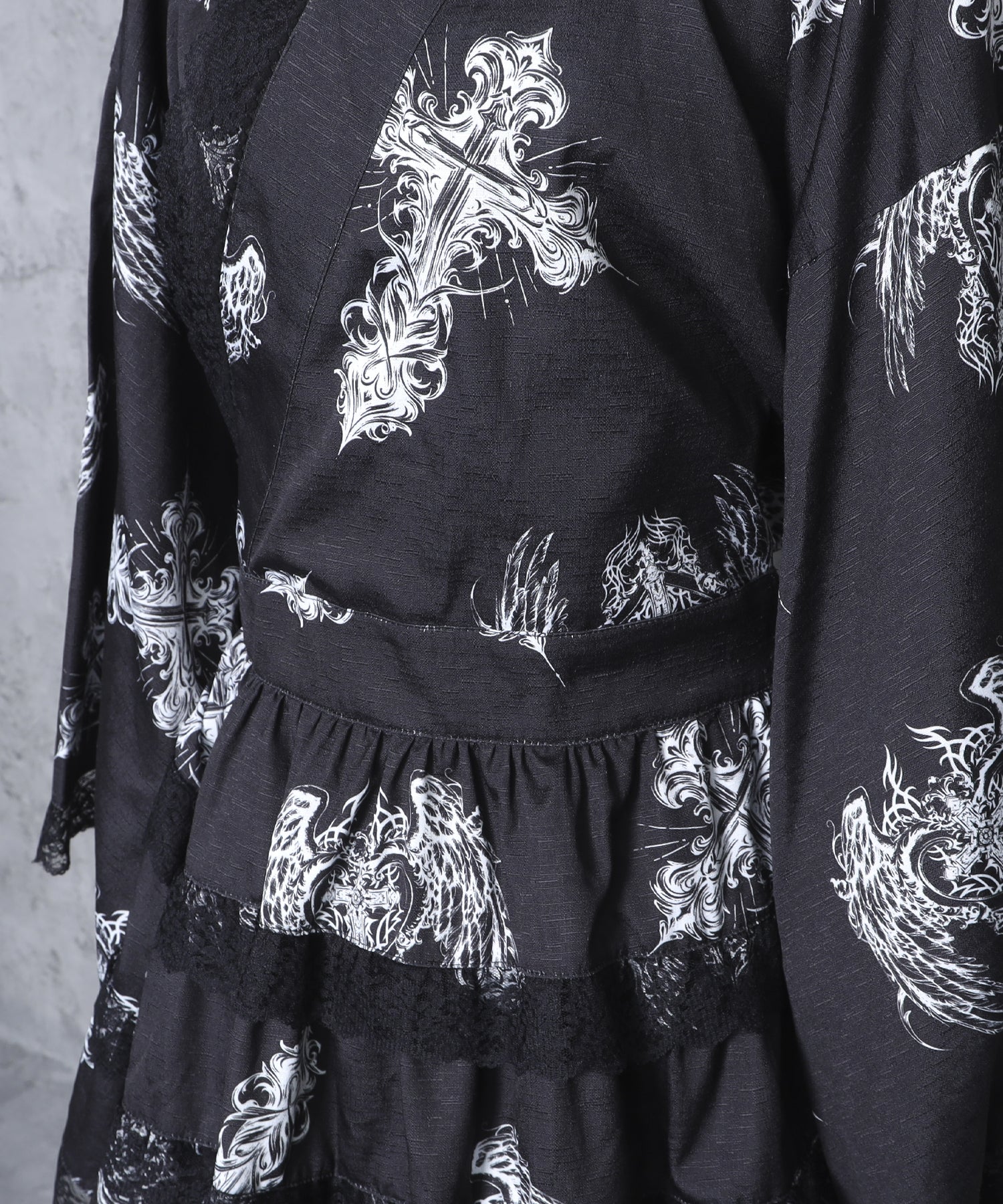 クロスハート羽総柄浴衣ワンピース+帯セット