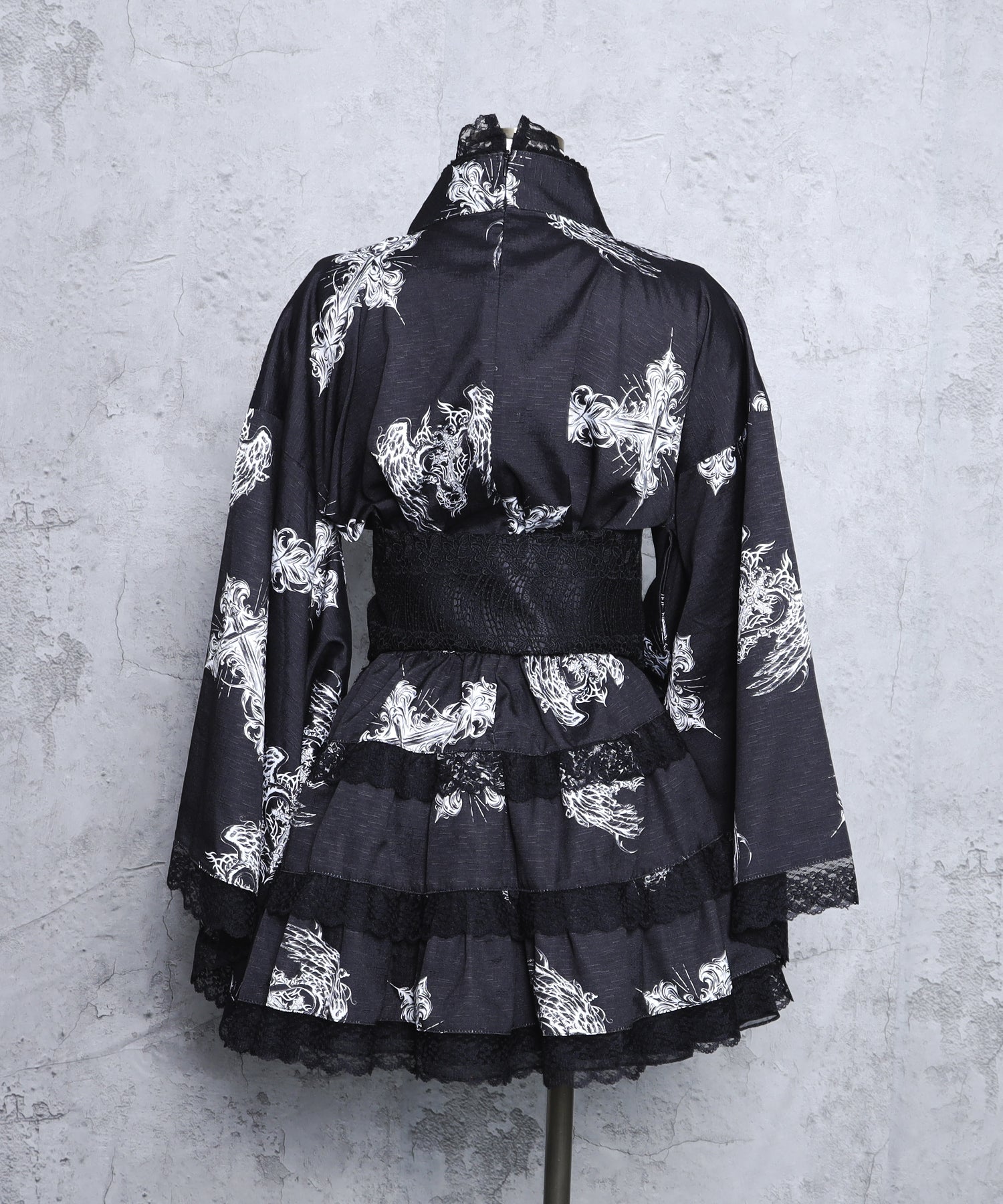 クロスハート羽総柄浴衣ワンピース+帯セット