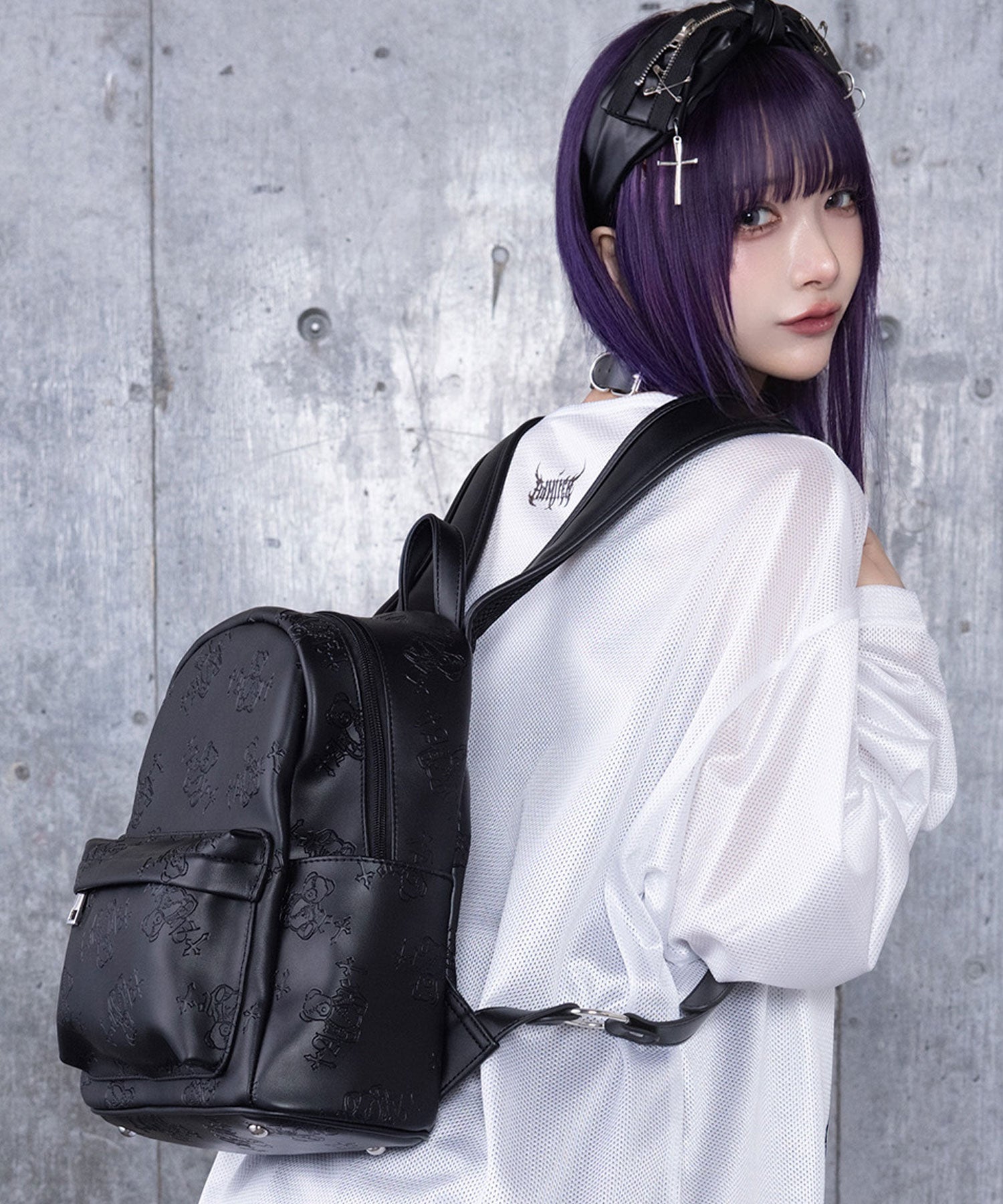 DARK ANGEL BEAR型押し総柄リュック
