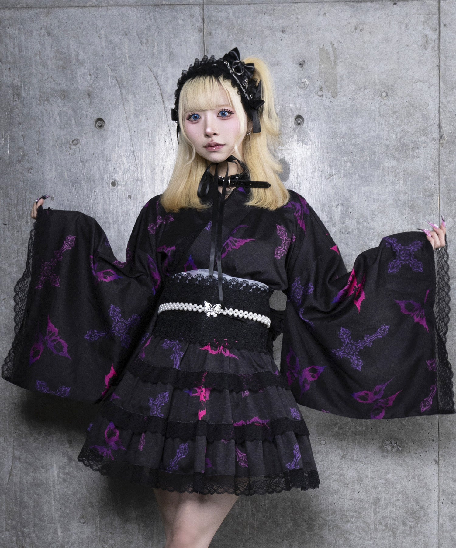 クロス蝶々総柄浴衣ワンピース+帯セット