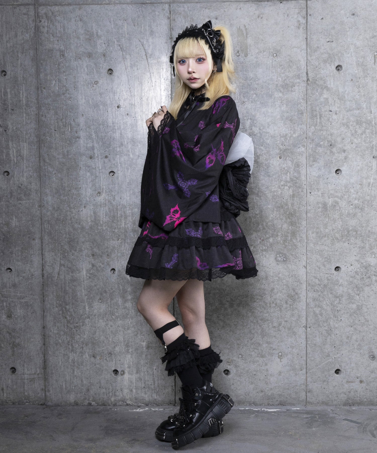 クロス蝶々総柄浴衣ワンピース+帯セット