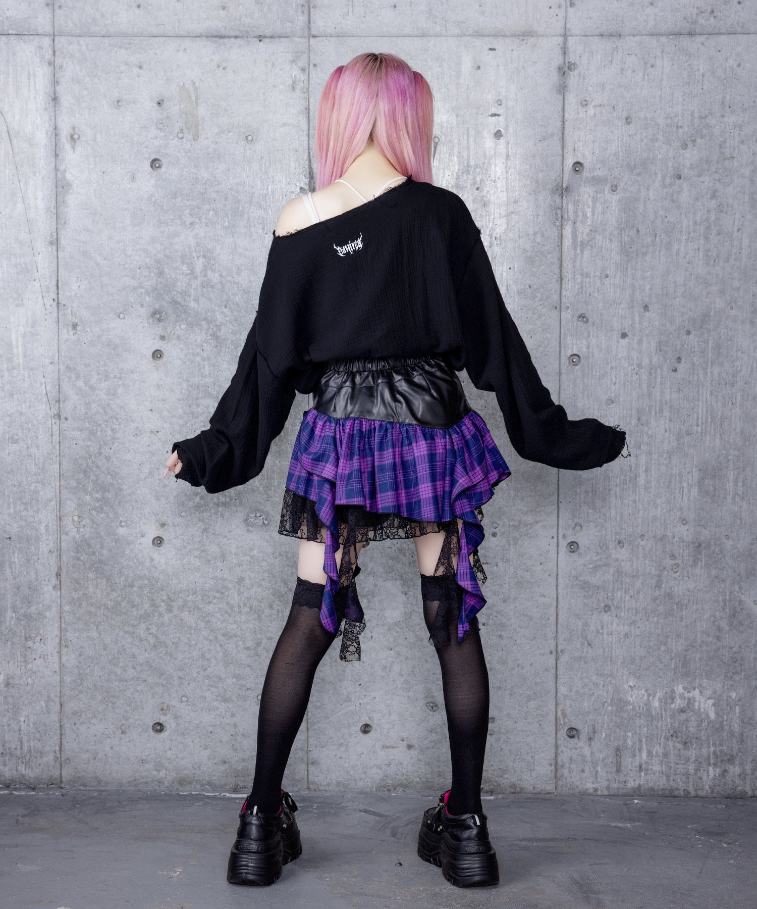 ハイウエストチェックイレギュラーヘムフレアスカート