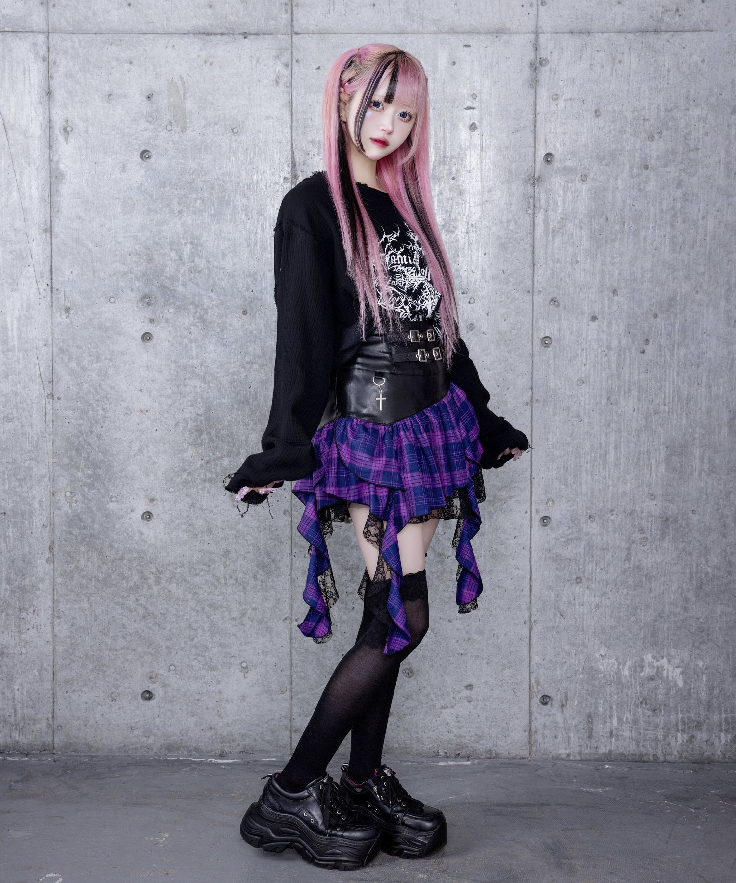 ハイウエストチェックイレギュラーヘムフレアスカート