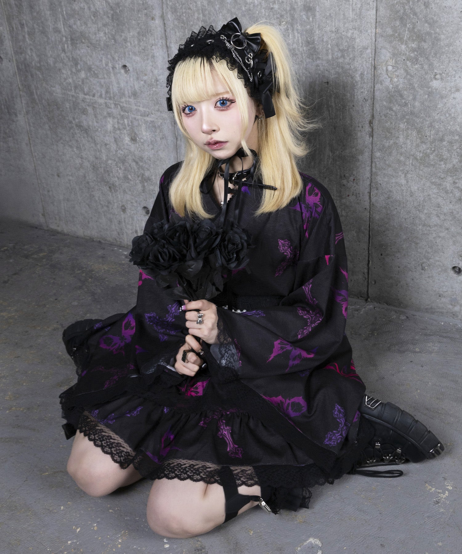 クロス蝶々総柄浴衣ワンピース+帯セット