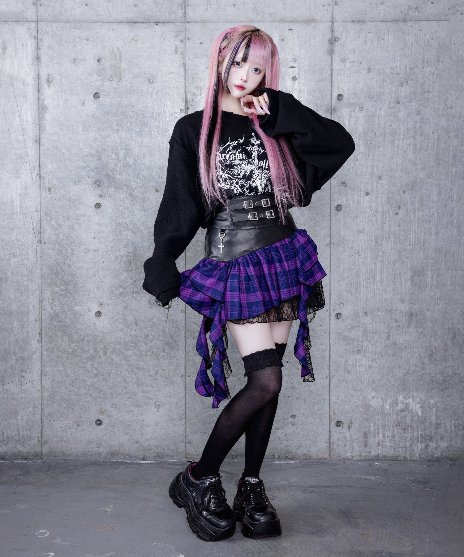 ハイウエストチェックイレギュラーヘムフレアスカート