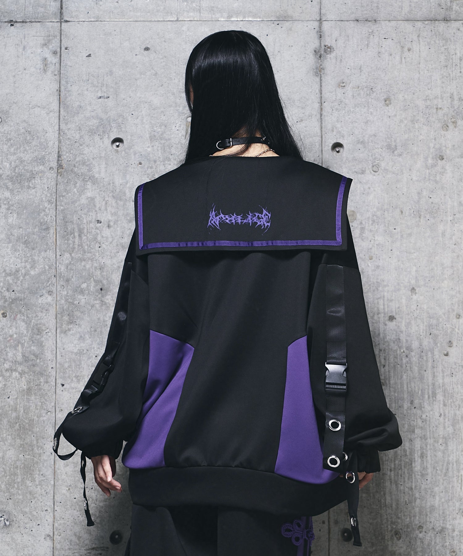 チャイナボタン付き配色セーラーZIPパーカー
