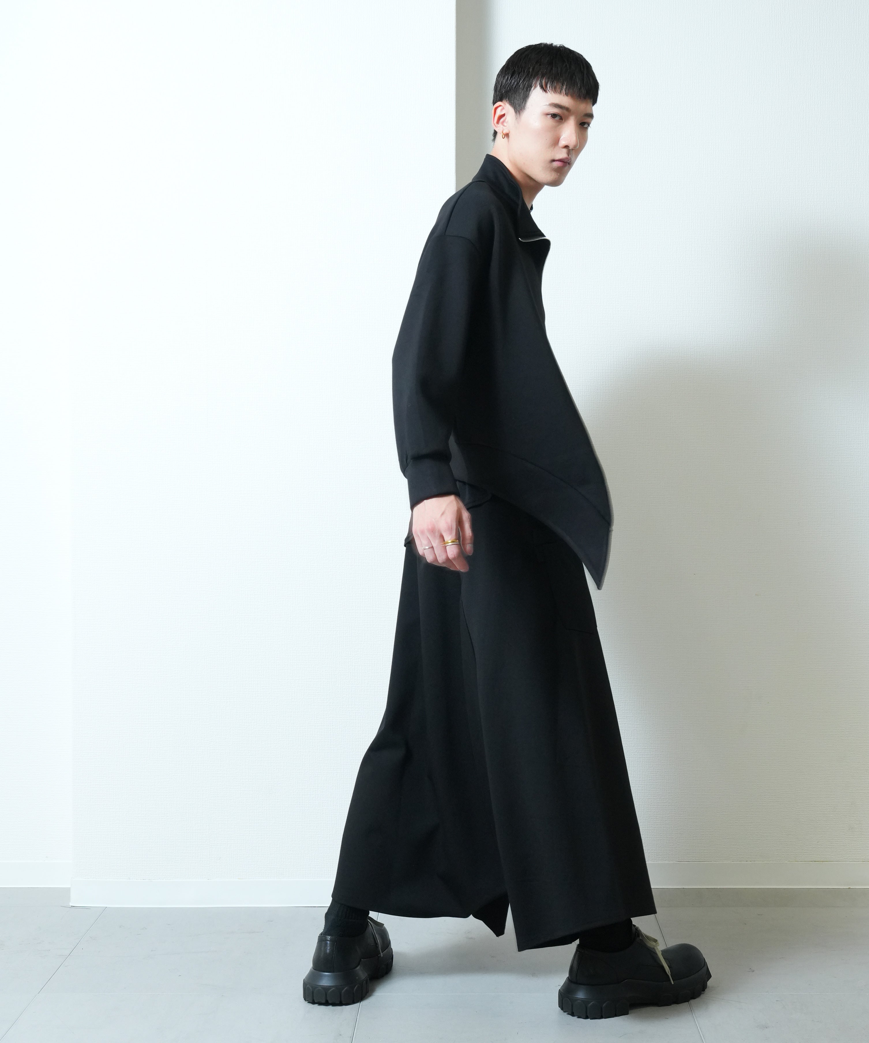 Asymmetry wide sarouel pants