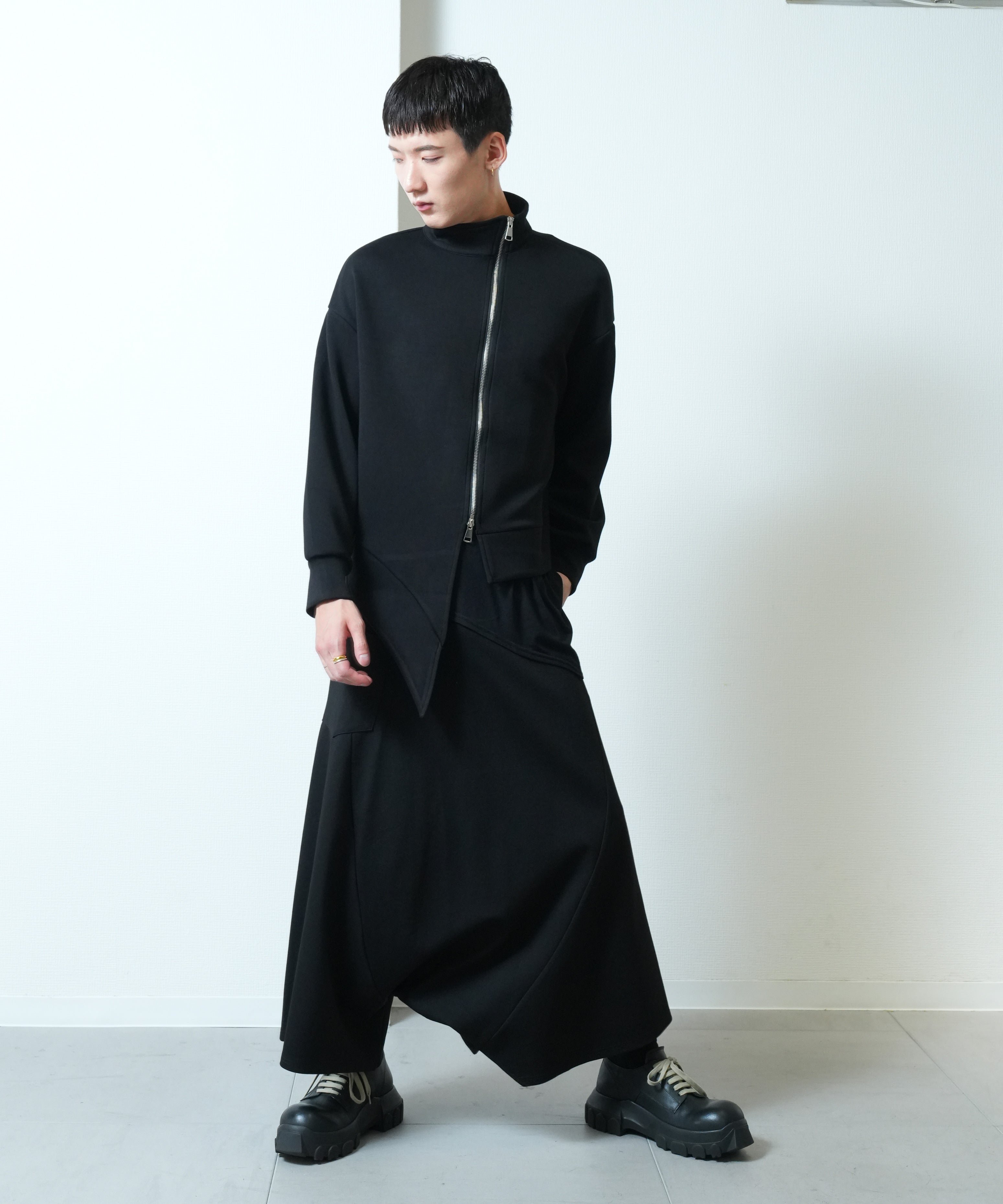 Asymmetry wide sarouel pants