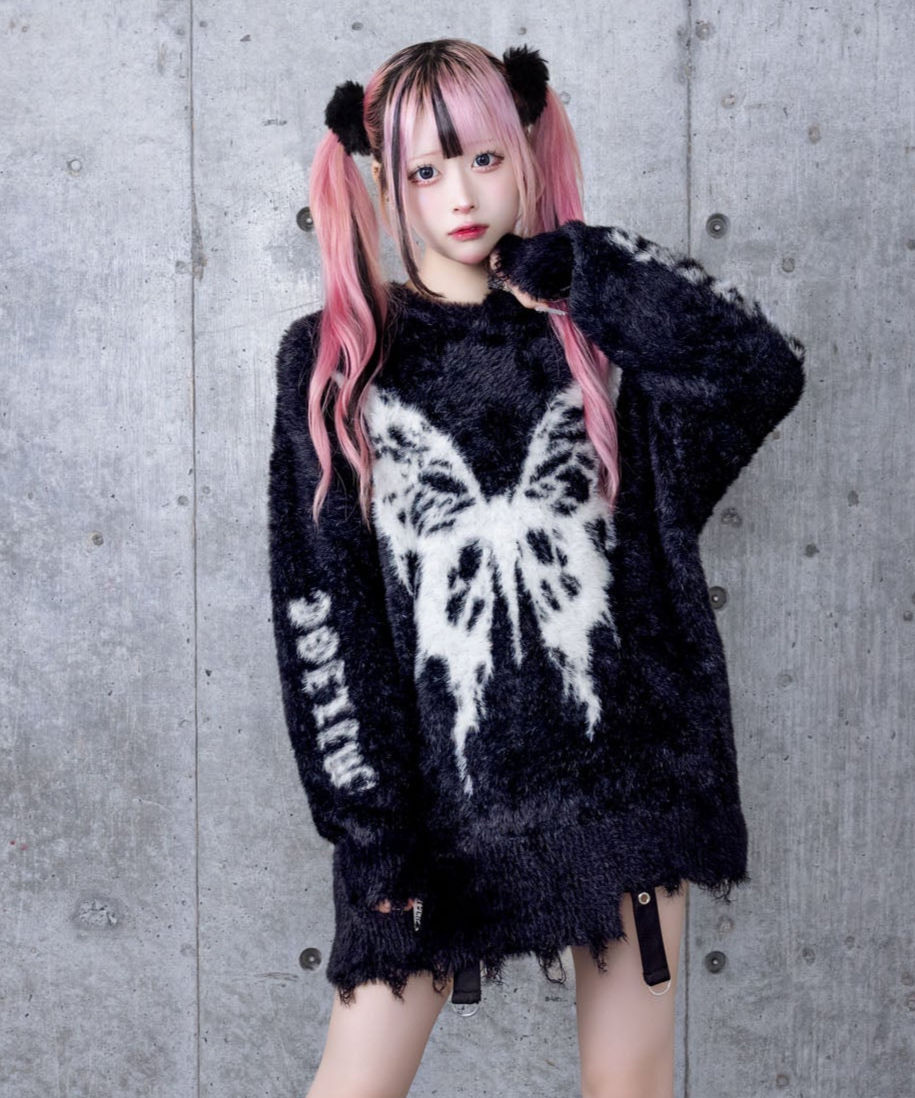 バタフライジャカードシャギーニット