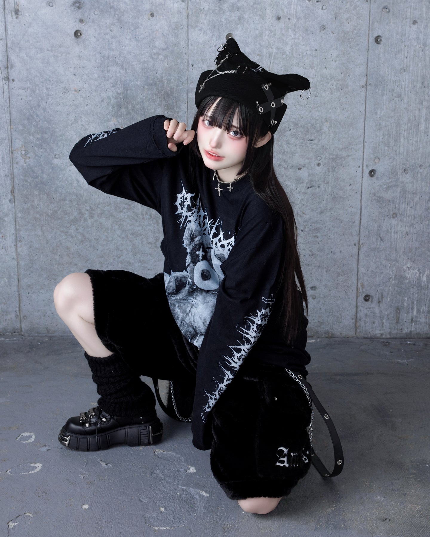 Toxic TeddyプリントロングTシャツ