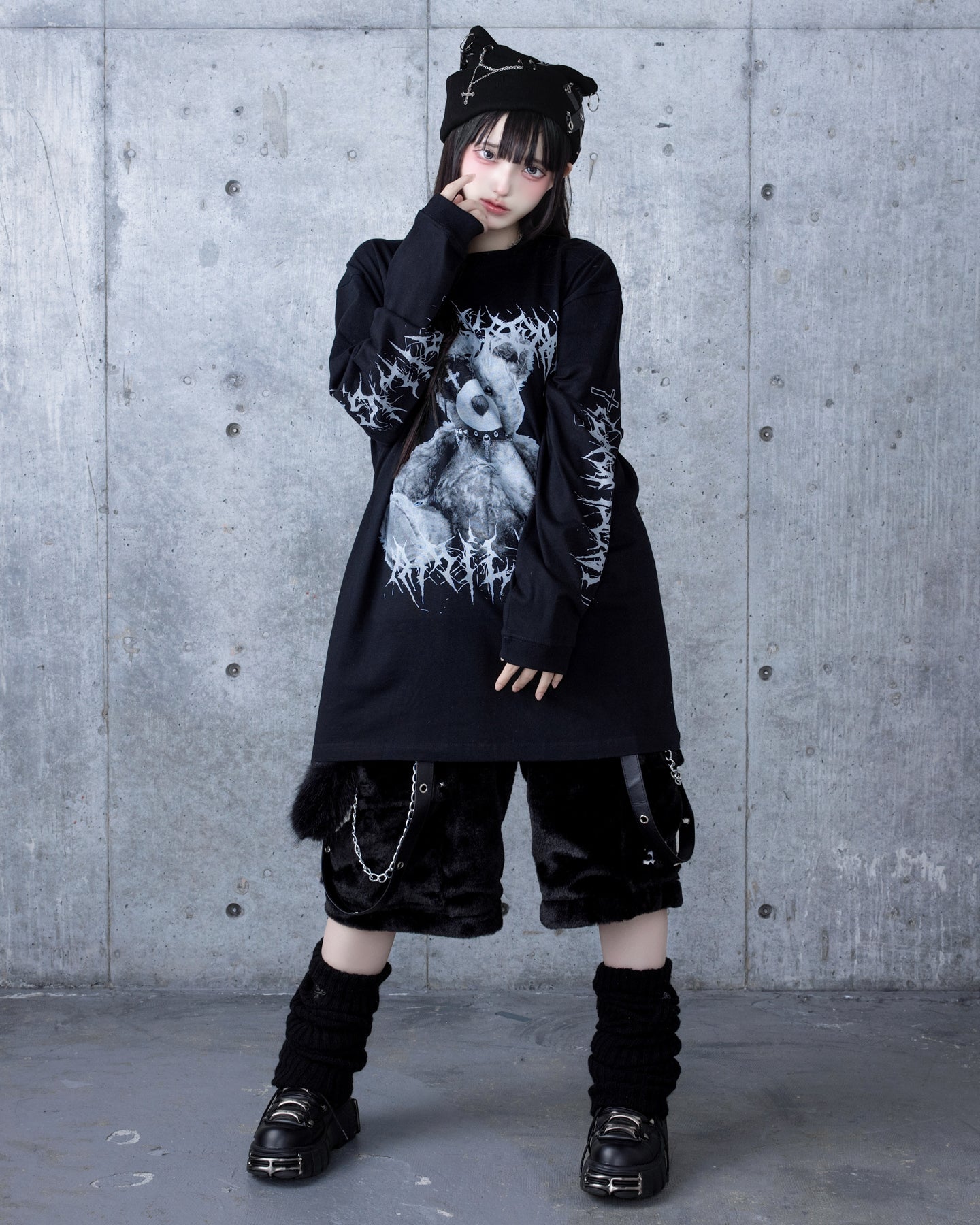 Toxic TeddyプリントロングTシャツ