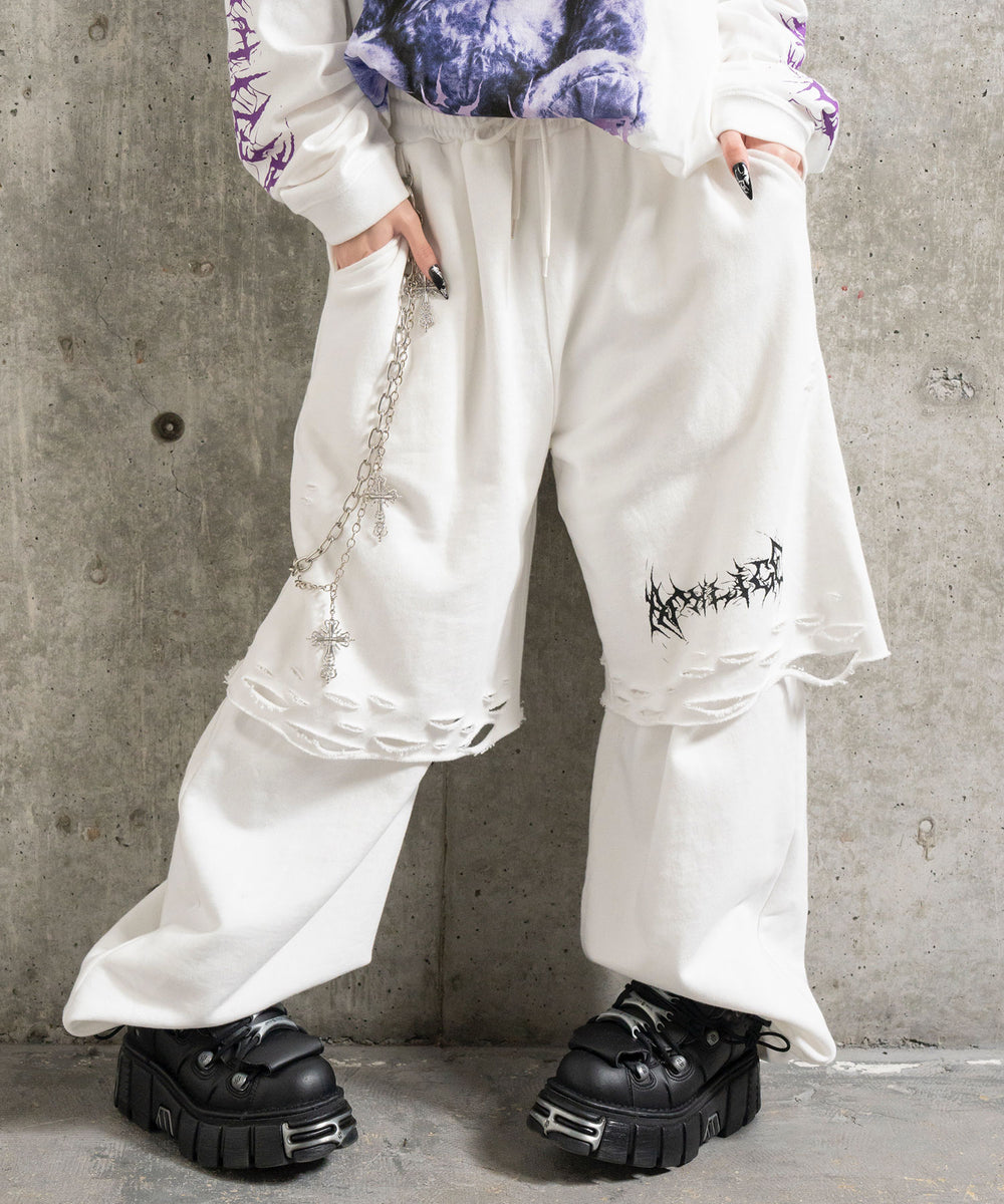 新品 MARIONETTE BOOWY Jロック バンド スウェット パンツ ウォレットチェーン付きダメージ裏毛パンツ– A AM STUDIO
