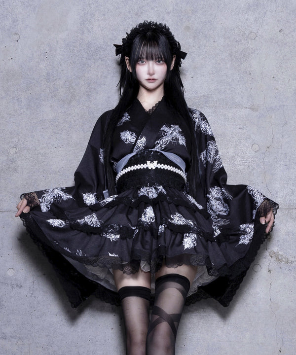 クロスハート羽総柄浴衣ワンピース＋帯セット– A AM STUDIO