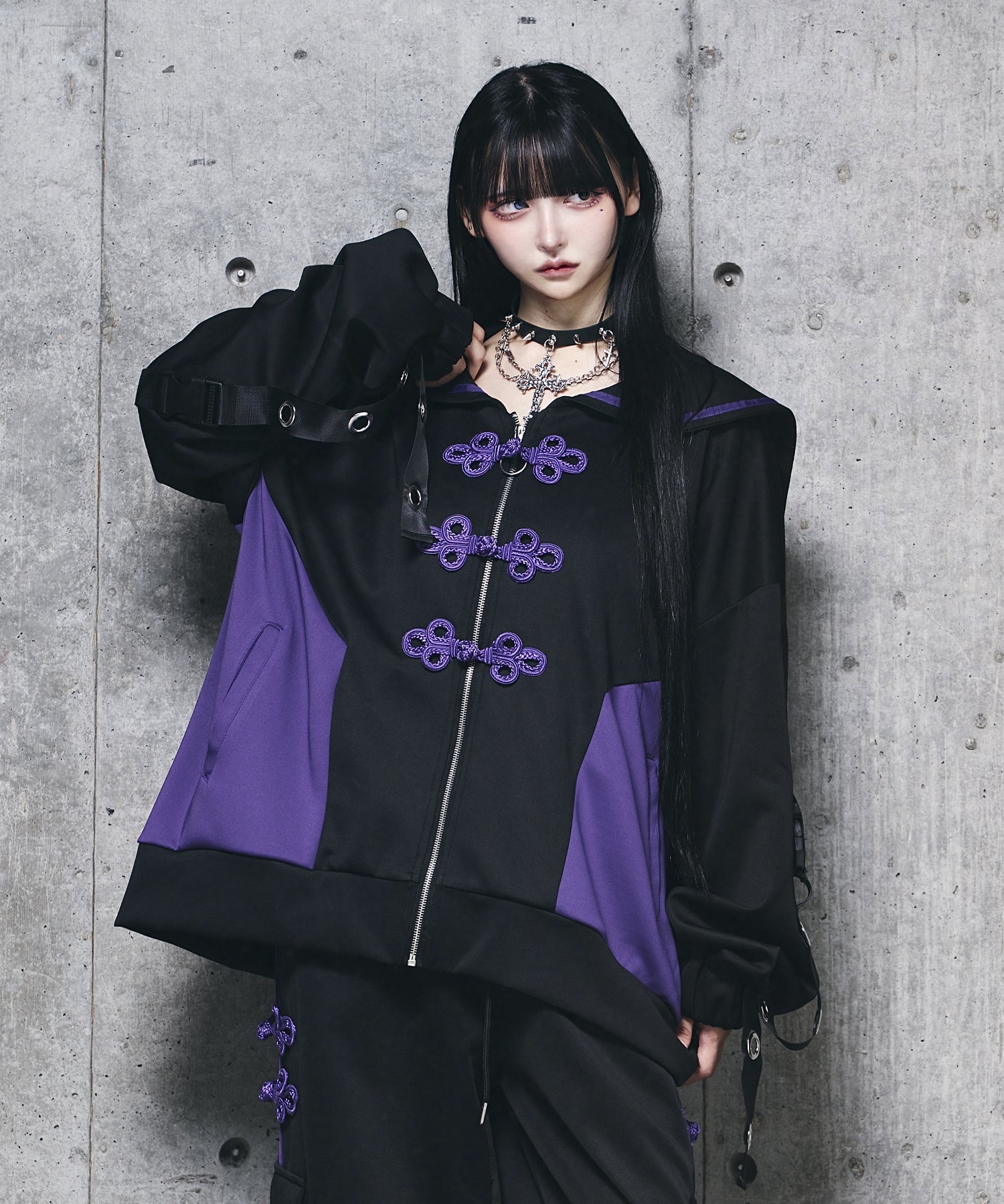 kry clothing 「絶対☆全開」ファスナー付き セーラー　パーカー　紫 KRY セーラー トップス 半袖 ZIP パーカー 紫 サブカル 地雷