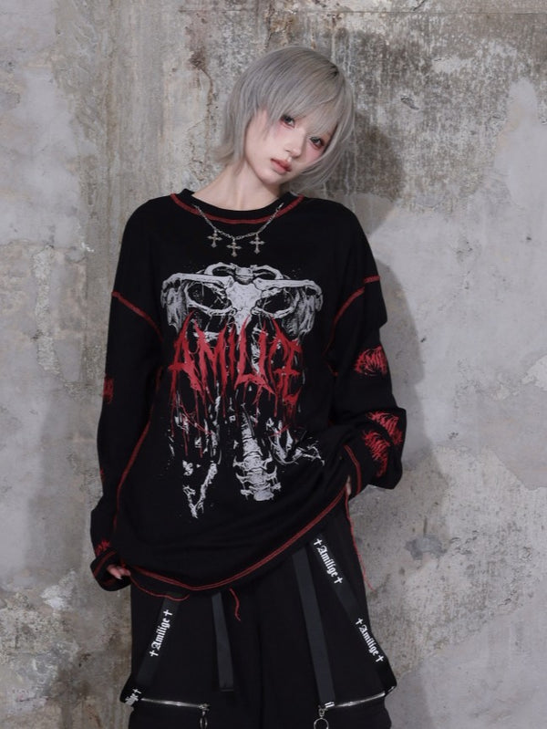 骨ロゴプリントチェーン付きロングTシャツ– A AM STUDIO
